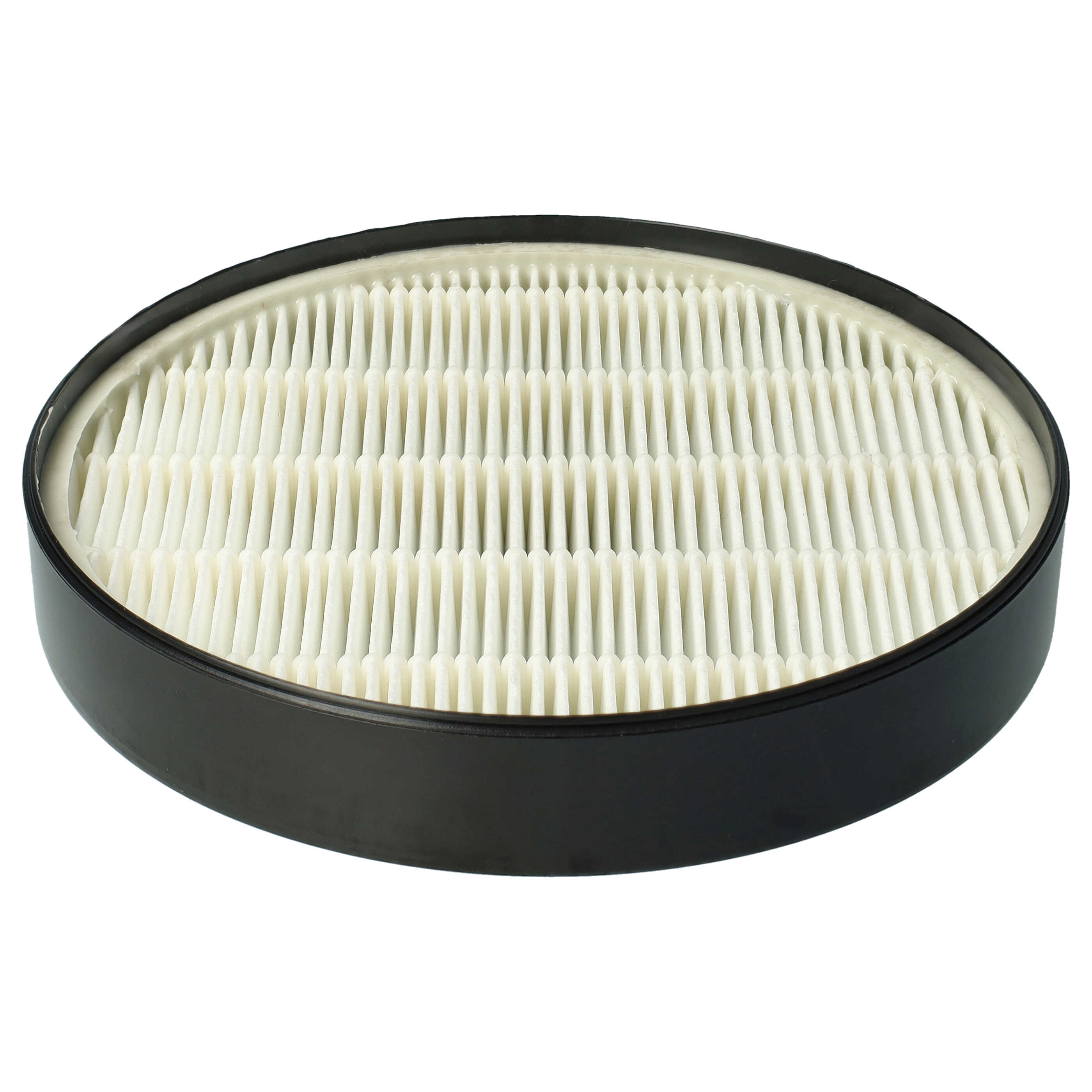Ein Luftfilter mit schwarzem Rahmen. Im Inneren ist weißes, vertikales, plissiertes Filtermaterial zu sehen.
