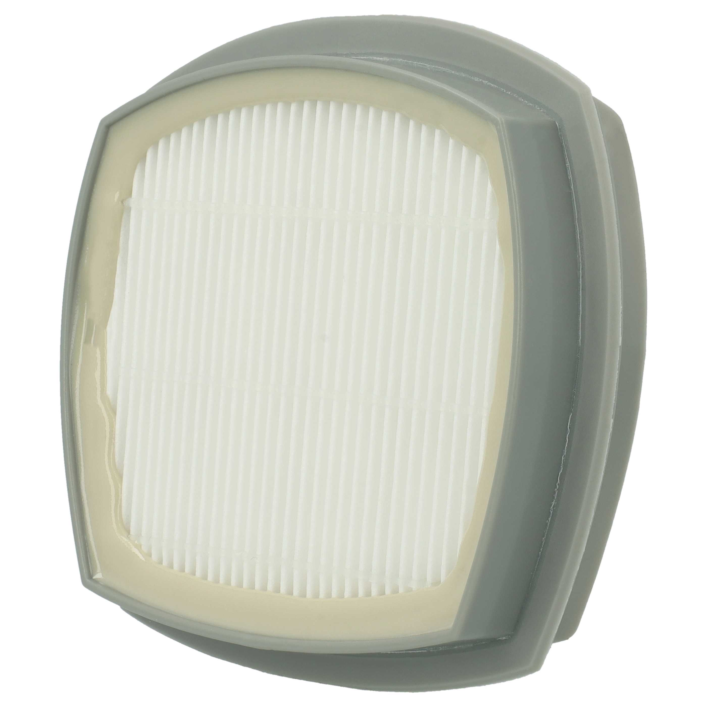 Ein grauer Luftfilter mit einem weißen, plissierten Filter im Inneren. Der Rahmen hat eine abgerundete Form.