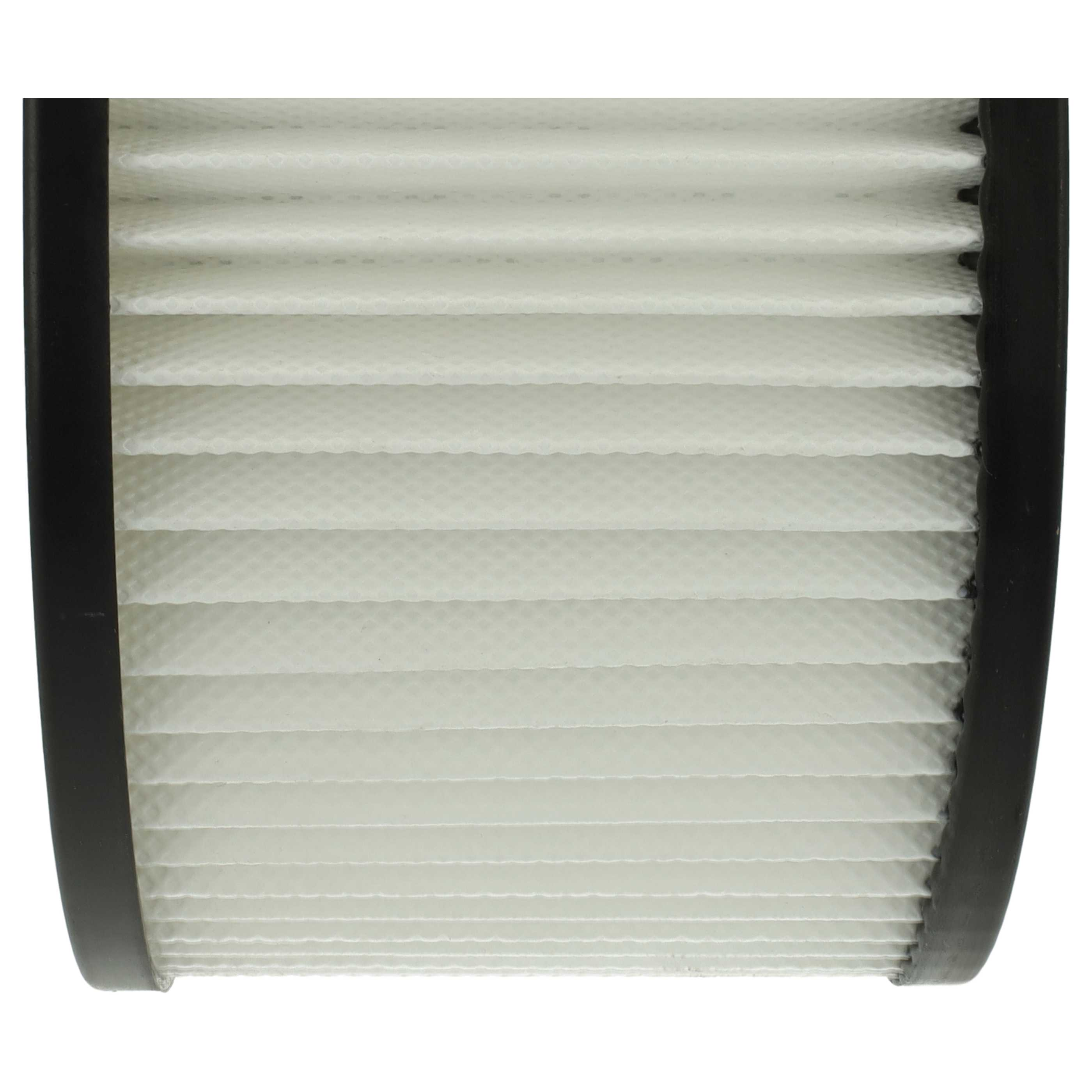 Nahaufnahme eines weißen, plissierten Luftfilters mit schwarzem Rahmen. Der Filter scheint sauber und neu zu sein.