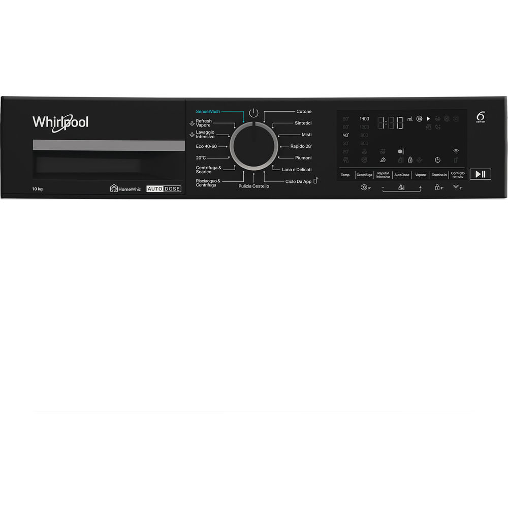 Panel de control de lavadora con ajustes y pantalla digital que muestra tiempo y opciones.
