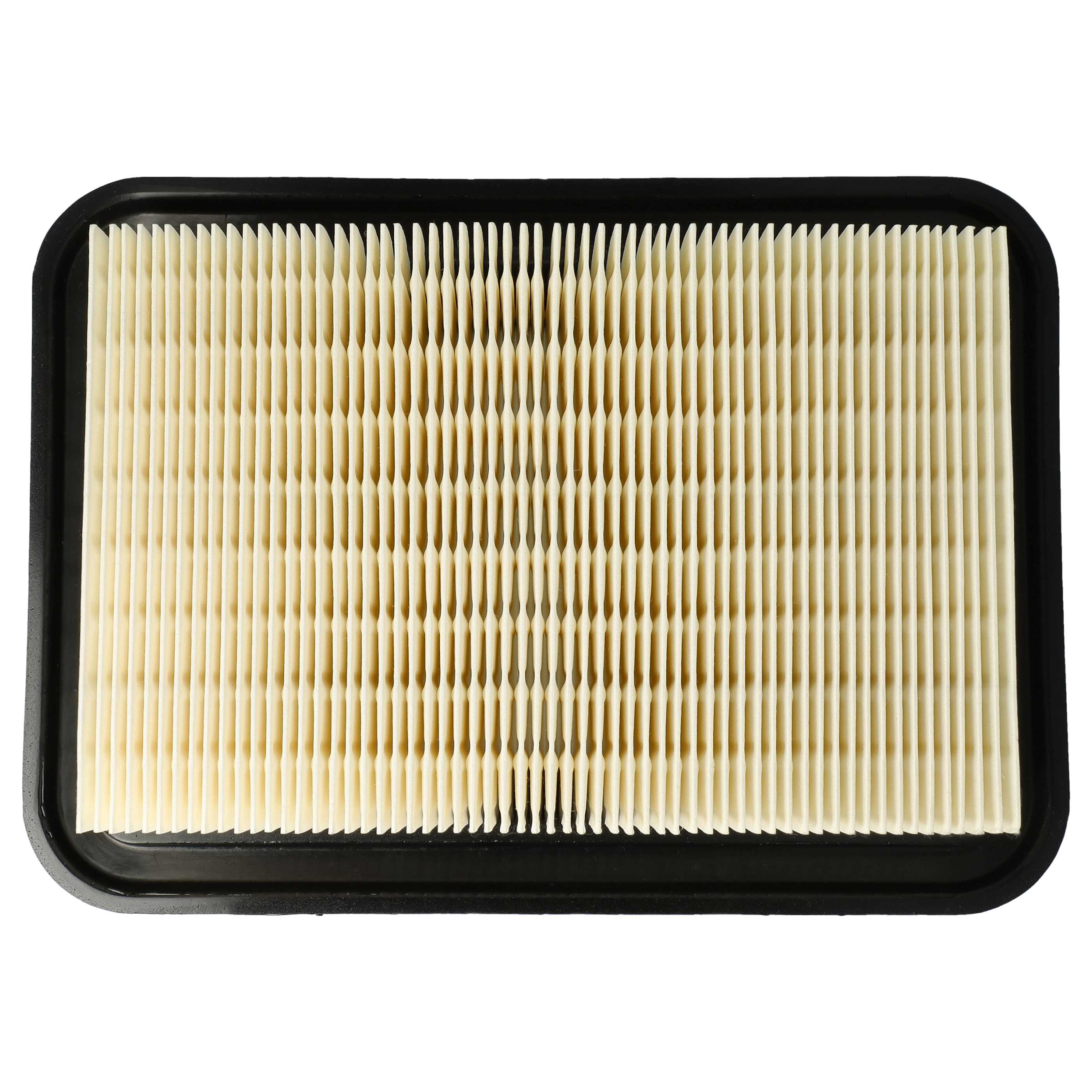 Ein Luftfilter mit schwarzem Rahmen und beigem, plissiertem Filterelement, von oben betrachtet.