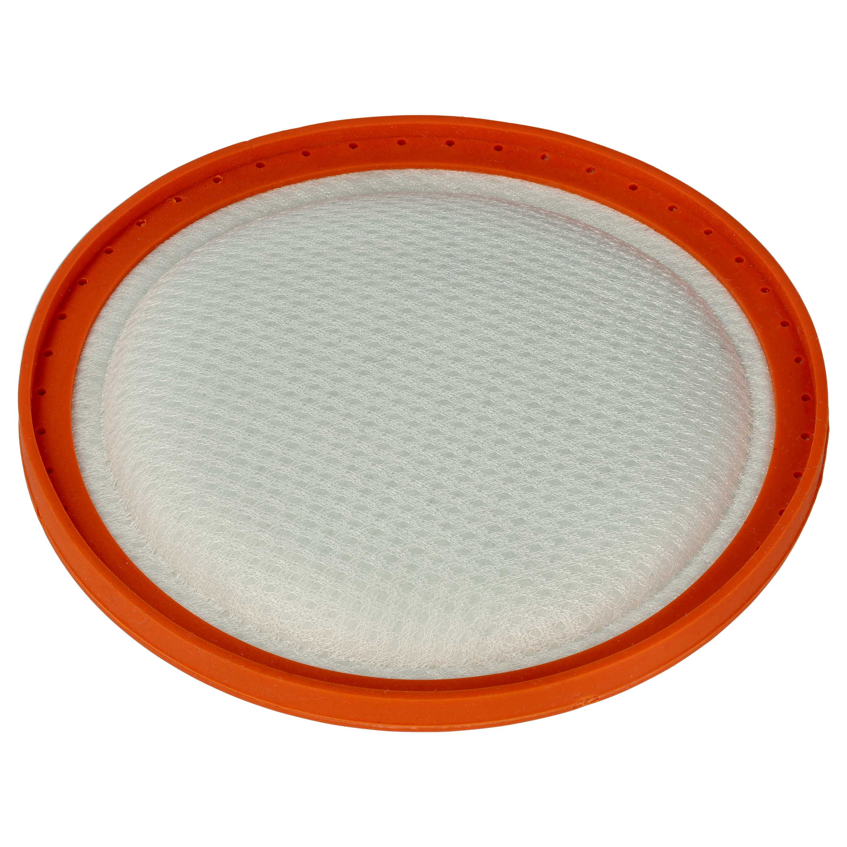 Ein orangefarbener kreisförmiger Filter mit einem weißen Maschenzentrum. Der Filter hat kleine Löcher am äußeren Rand.