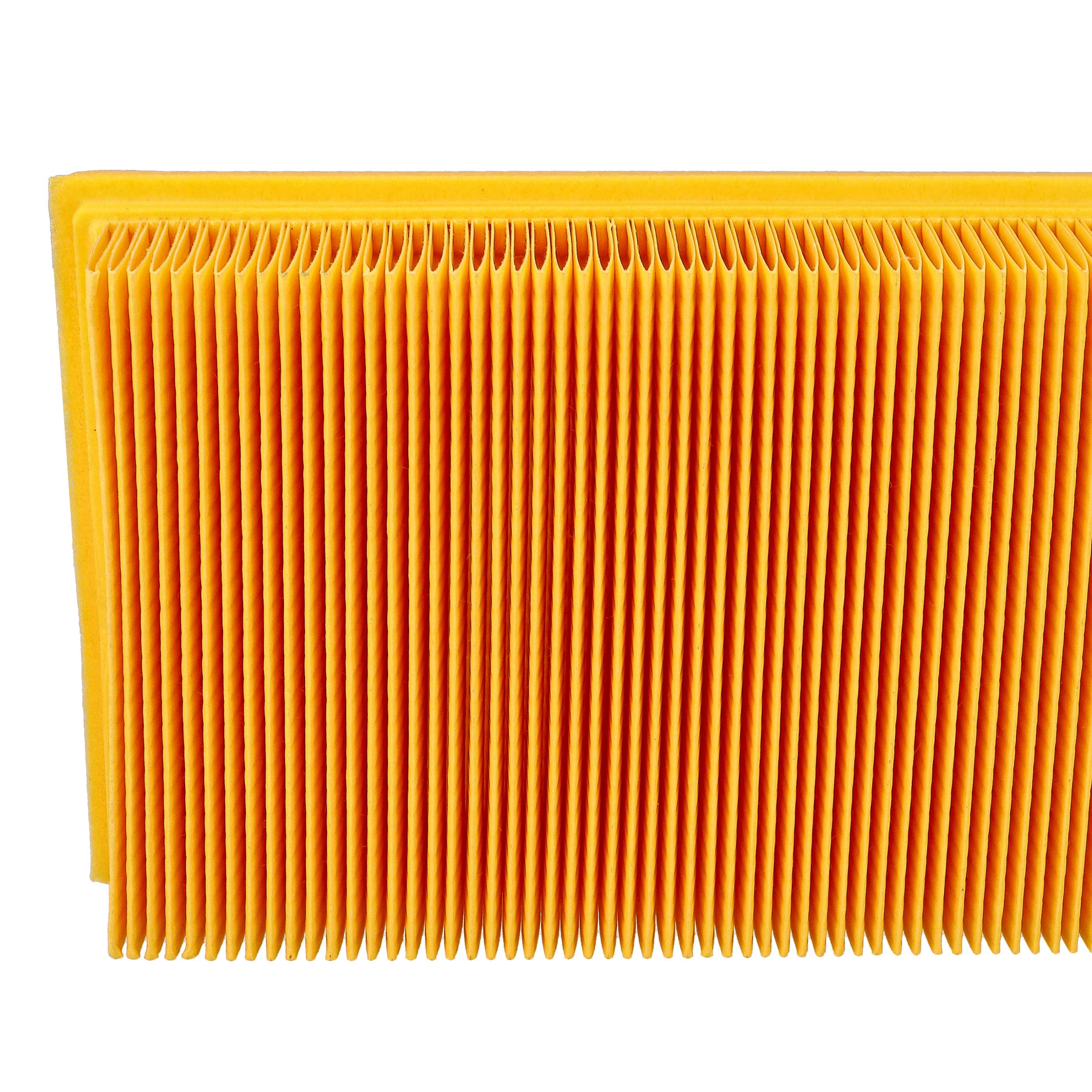 Nahaufnahme eines gelben Luftfilters mit parallelen Rippen. Der Hintergrund ist weiß.