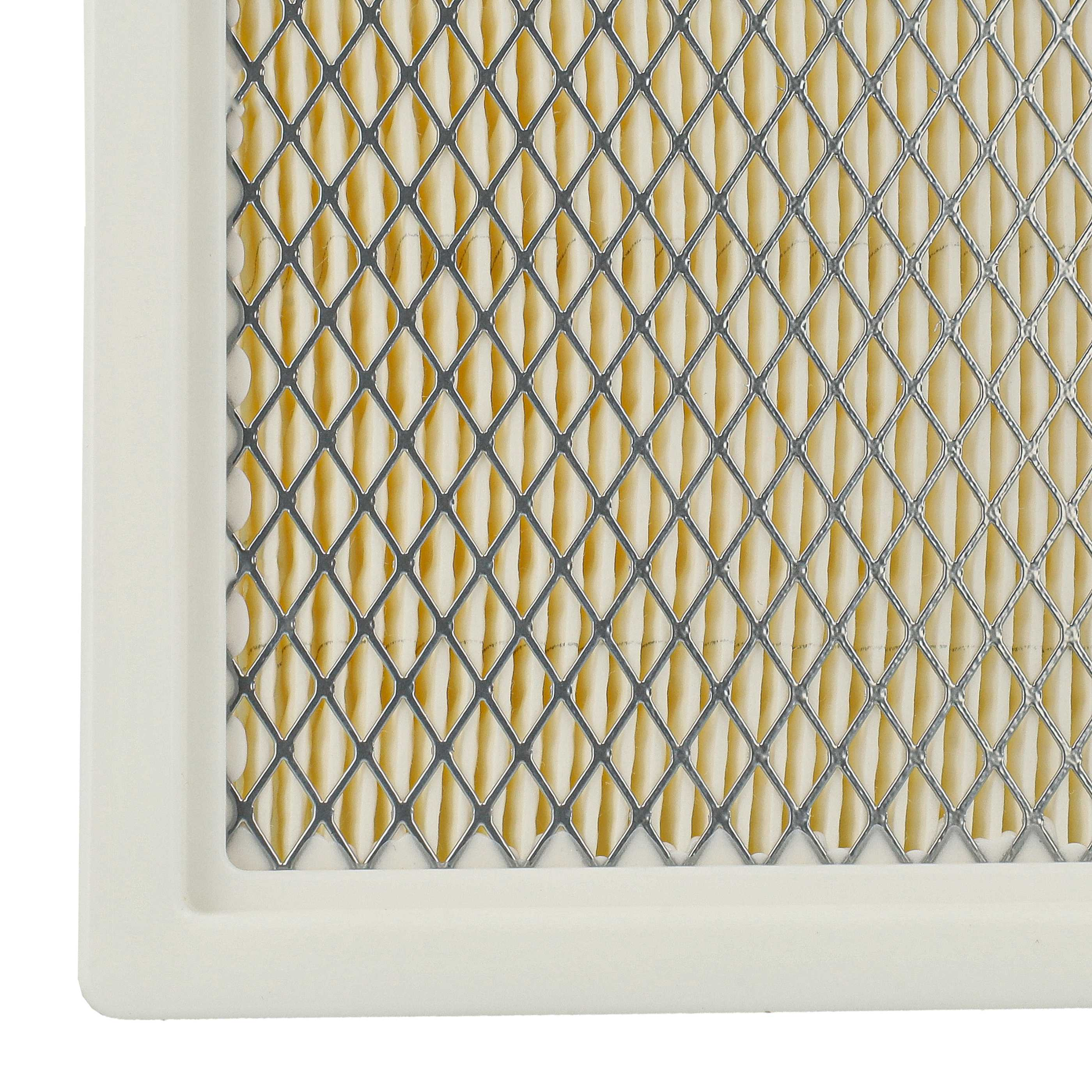 Nahaufnahme eines Luftfilters. Der Filter hat ein Metallgitter und ein gelbes, ziehharmonikaartiges Filtermaterial.