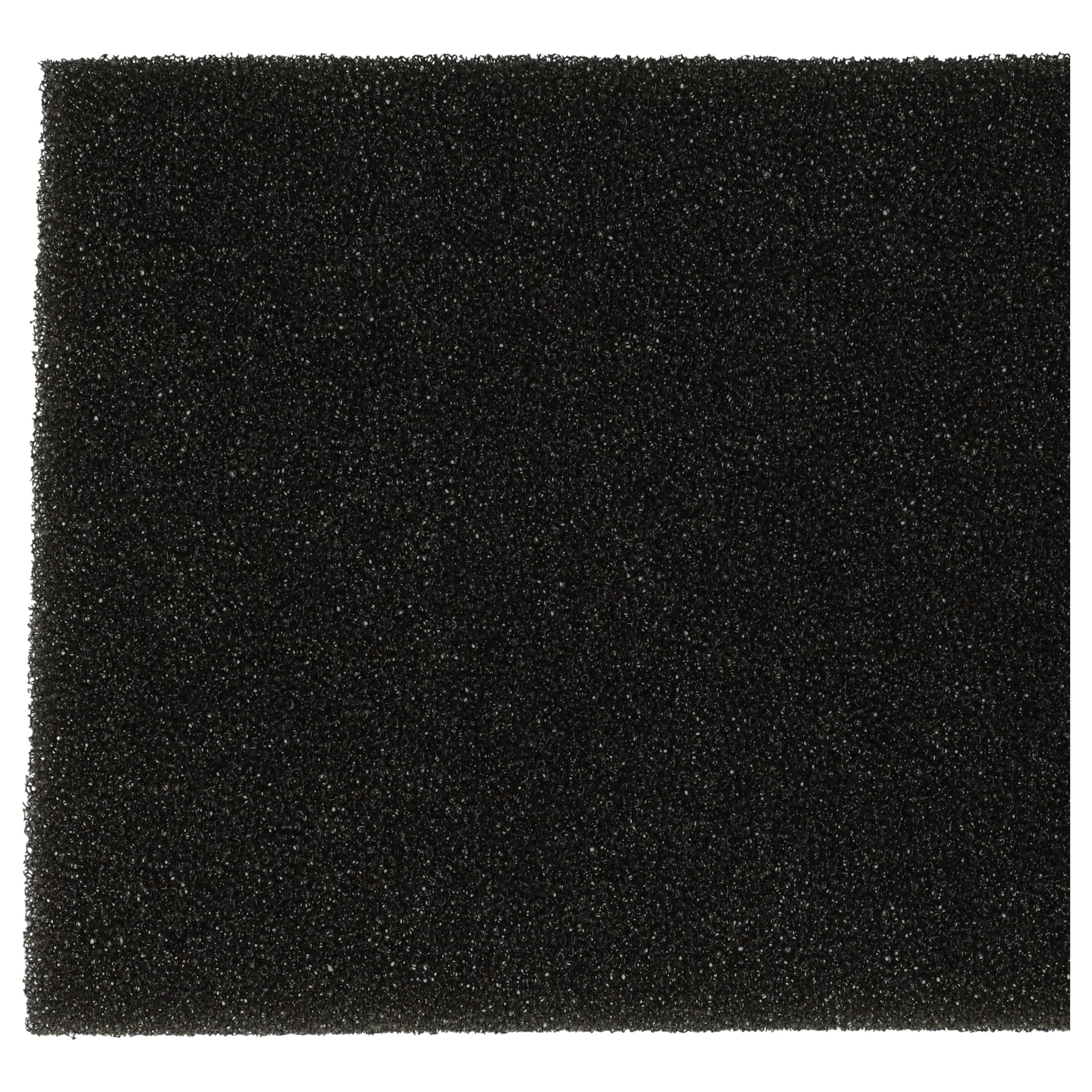 Nahaufnahme eines schwarzen Schwamms mit poröser Textur, vor weißem Hintergrund.