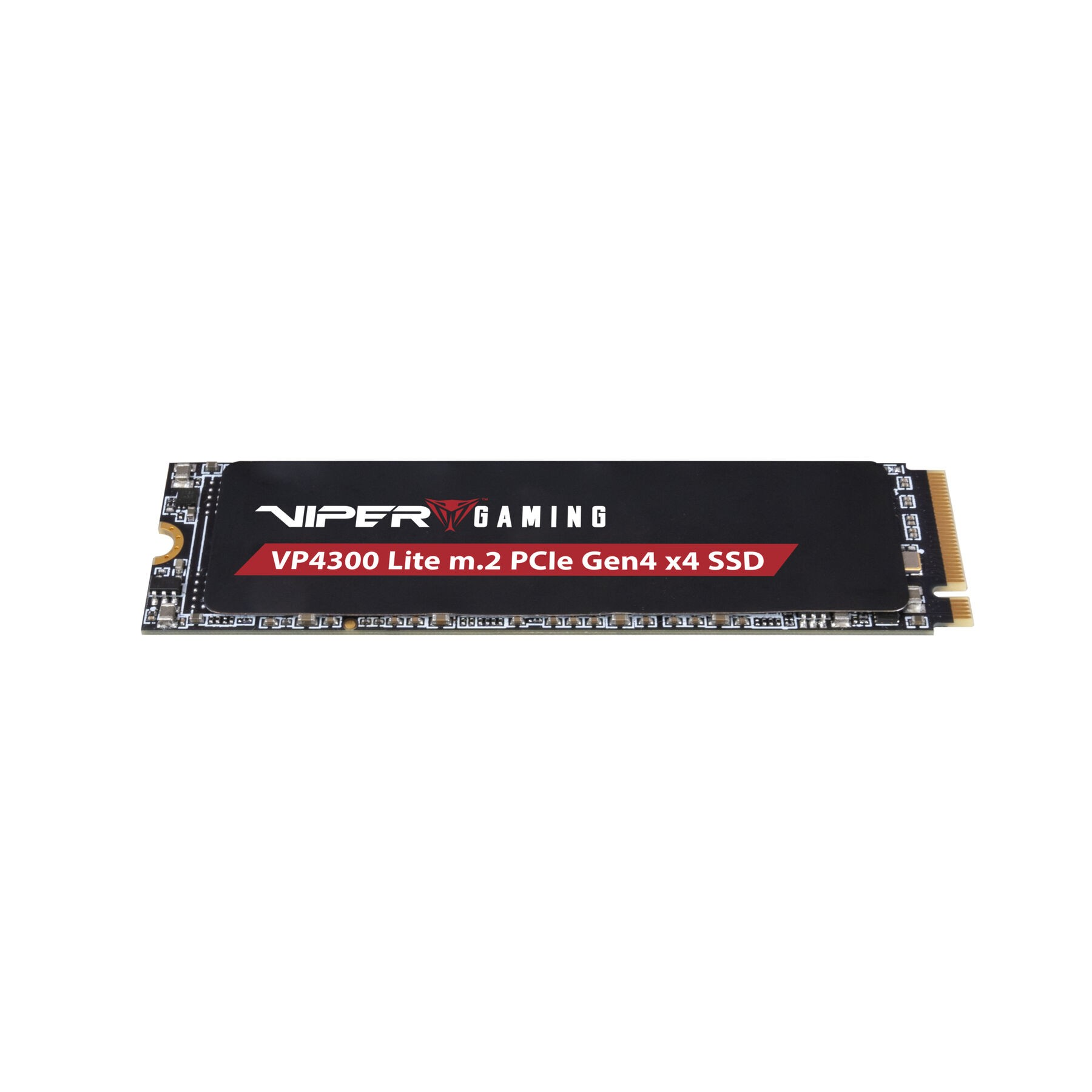 Dysk SSD z czarną i czerwoną etykietą. Tekst mówi VIPER GAMING VP4300 Lite m.2 PCIe Gen4 x4 SSD. Białe tło.