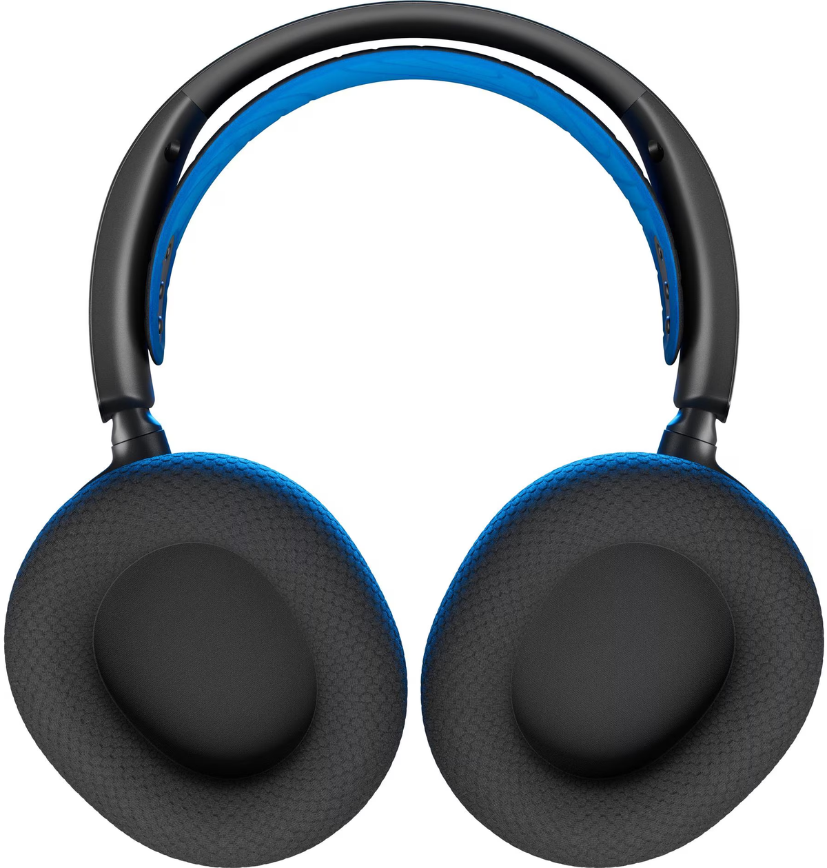 Cuffie over-ear nere e blu. I padiglioni e l'archetto sono neri. L'interno dell'archetto è blu.