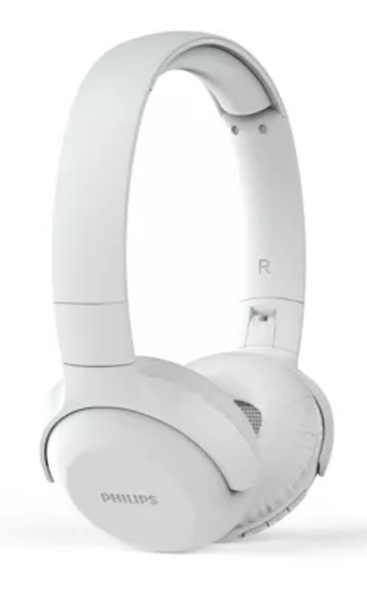 Auriculares Philips blancos sobre fondo blanco. Los auriculares son de tipo over-ear.