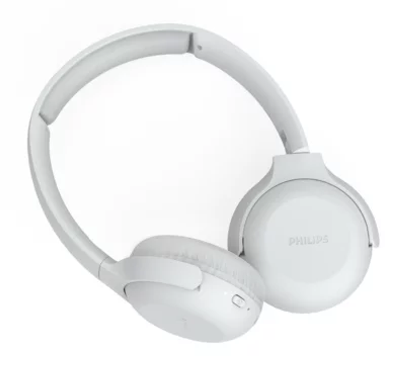 Auriculares Philips blancos sobre fondo blanco. Los auriculares son de tipo circumaural con diadema y orejeras acolchadas. El logotipo de Philips es visible.