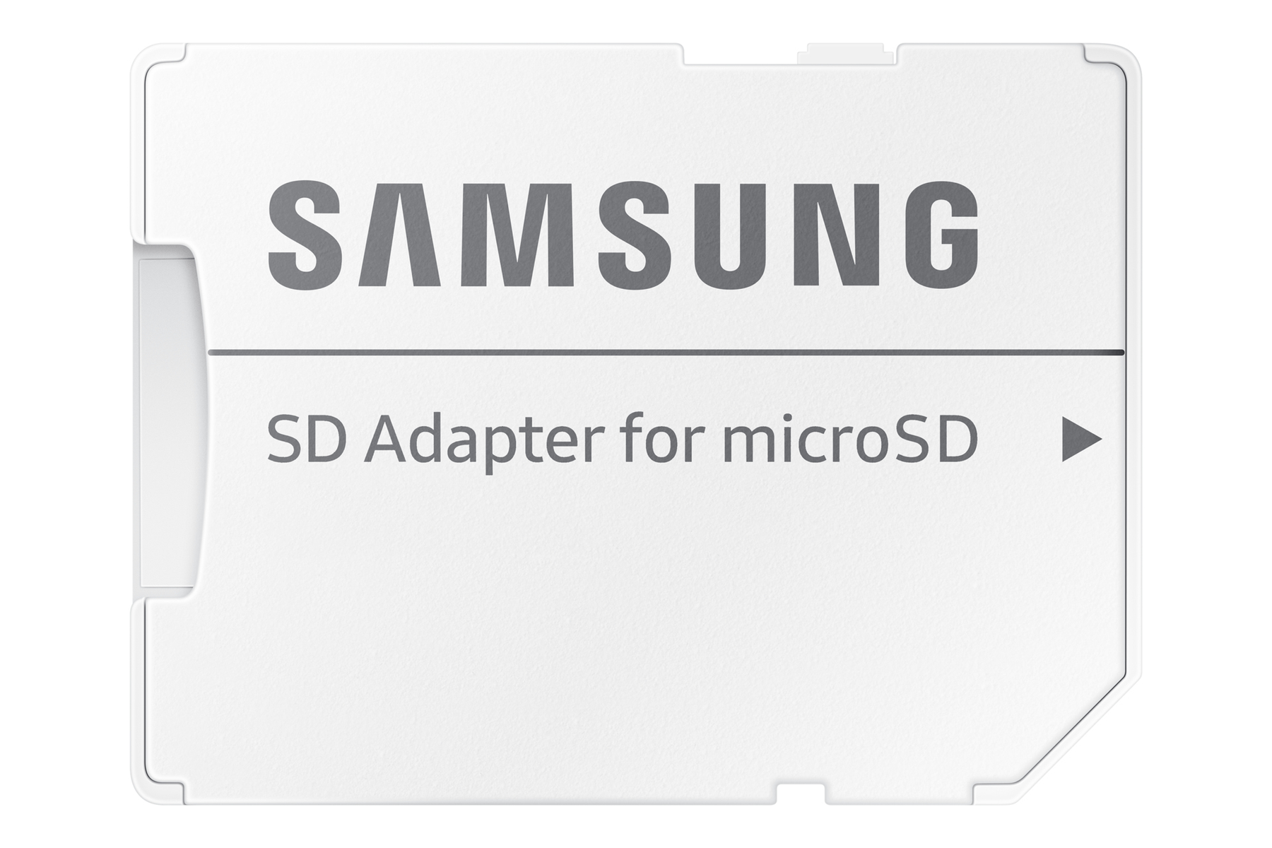 Biała przejściówka do karty SD Samsung. Nazwa marki na górze, poniżej napis 'SD Adapter for microSD'.