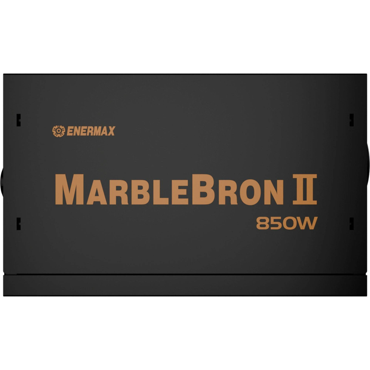 Bloc d'alimentation noir avec texte marron : MarbleBron II 850W. Le logo Enermax est visible. L'unité est rectangulaire.
