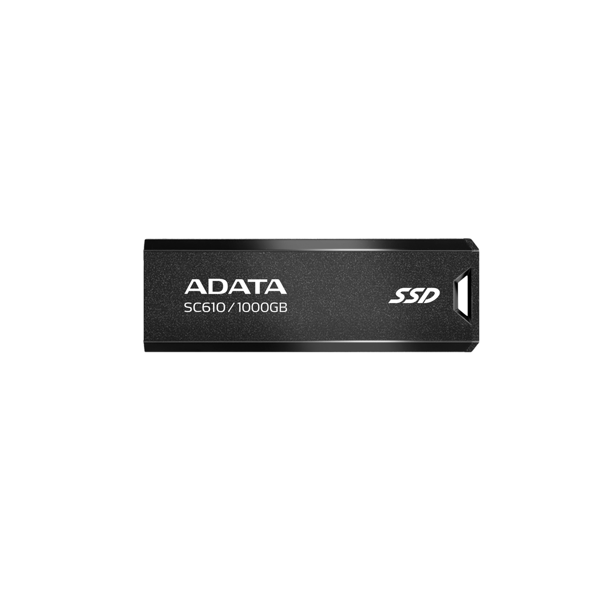 Czarny dysk SSD ADATA. Dysk SSD ma nadrukowaną nazwę marki, model i pojemność. Po prawej stronie znajduje się słowo SSD.