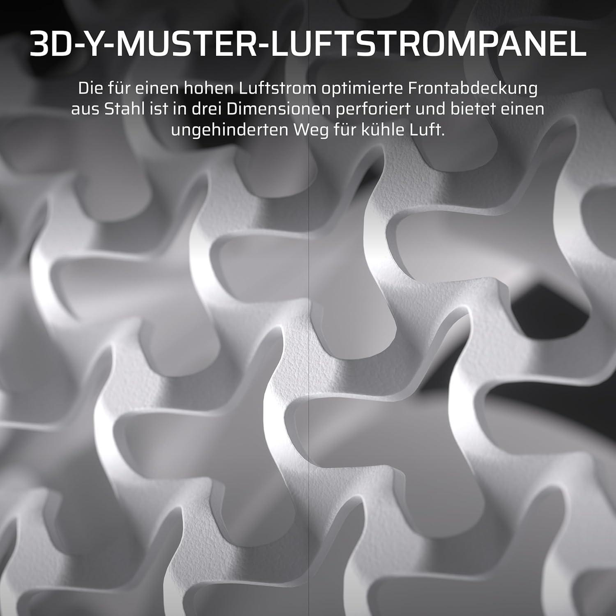 Zbliżenie białego panelu z wzorem 3D-Y. Projekt zawiera połączone, faliste kształty. Tło jest ciemne i rozmyte.