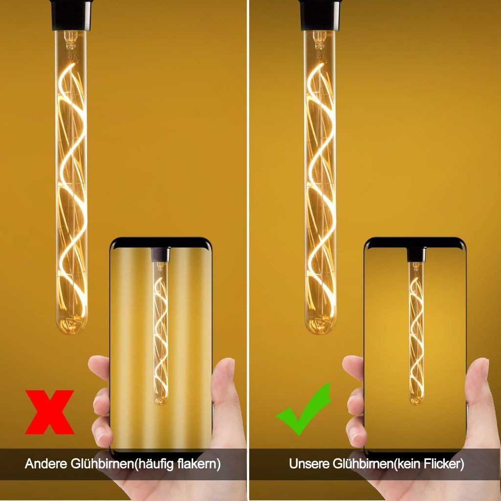 Obraz porównuje żarówki. Jeden pokazuje czerwony X i tekst 'Inne żarówki', drugi pokazuje zielony haczyk i tekst 'Nasze żarówki'.