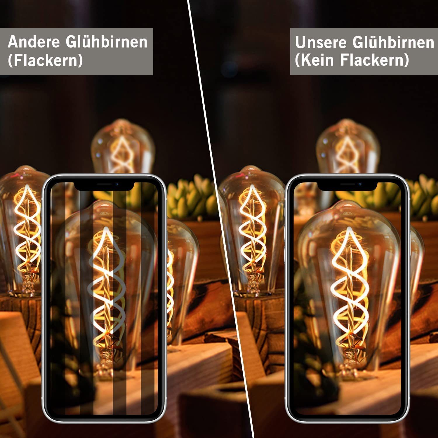 Obraz przedstawia dwa telefony z żarówkami. Jeden migocze, drugi nie. Tło ma więcej żarówek i drewniane powierzchnie.