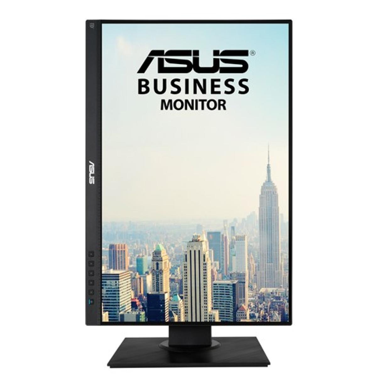 Un moniteur ASUS Business. L'écran affiche un paysage urbain avec le logo ASUS et 'BUSINESS MONITOR'.
