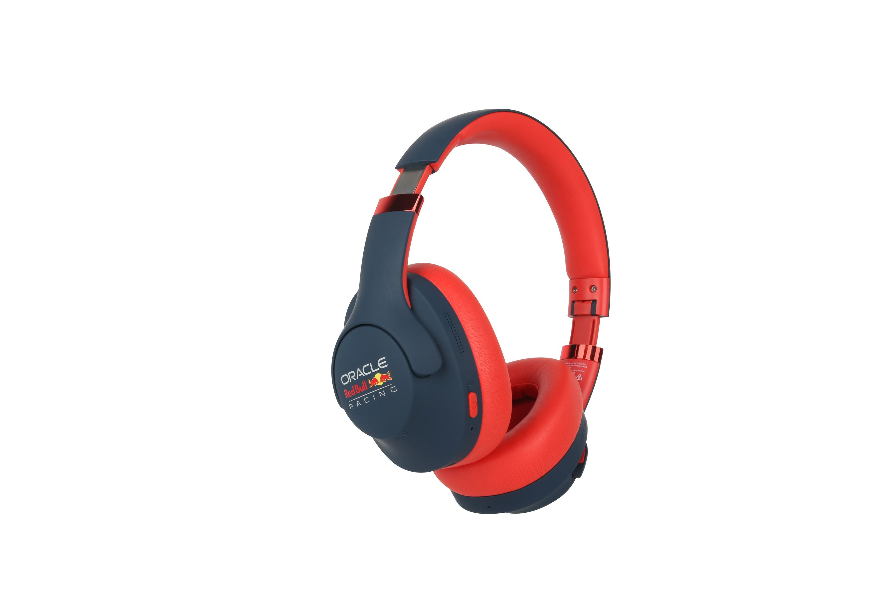 Cuffie rosse e blu navy con il logo Red Bull Racing, su sfondo bianco.
