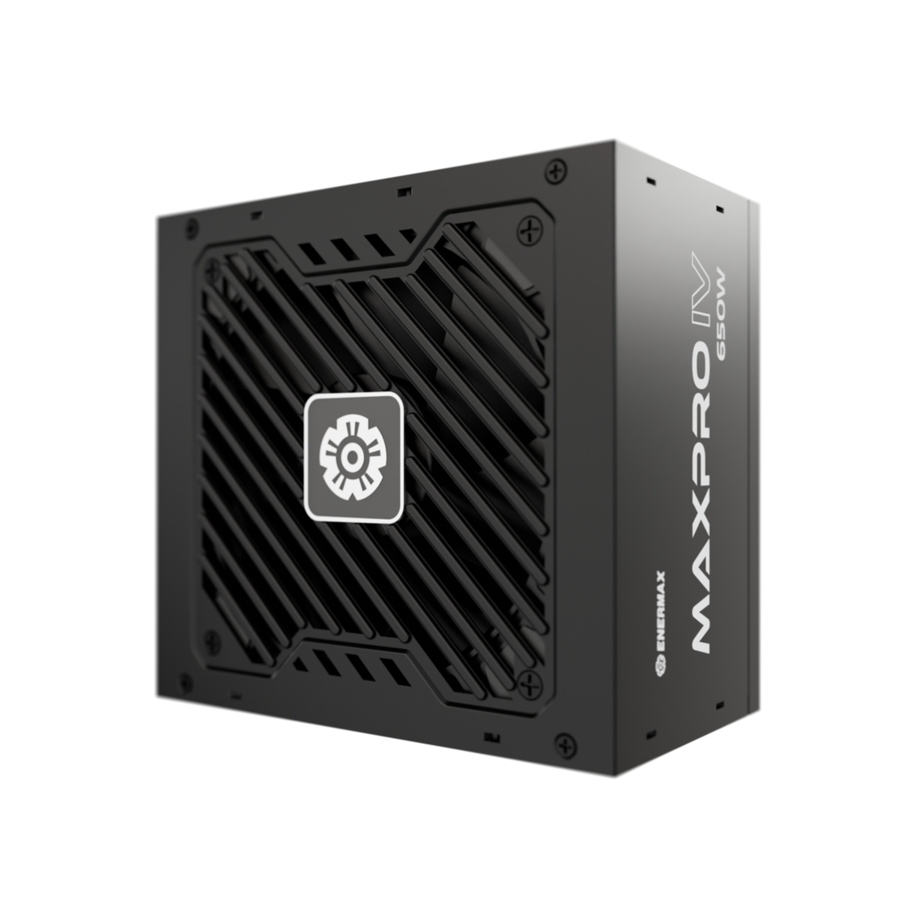 Schwarzes Computer-Netzteil. Es hat einen Lüfter und den Text MAXPRO IV 650W.