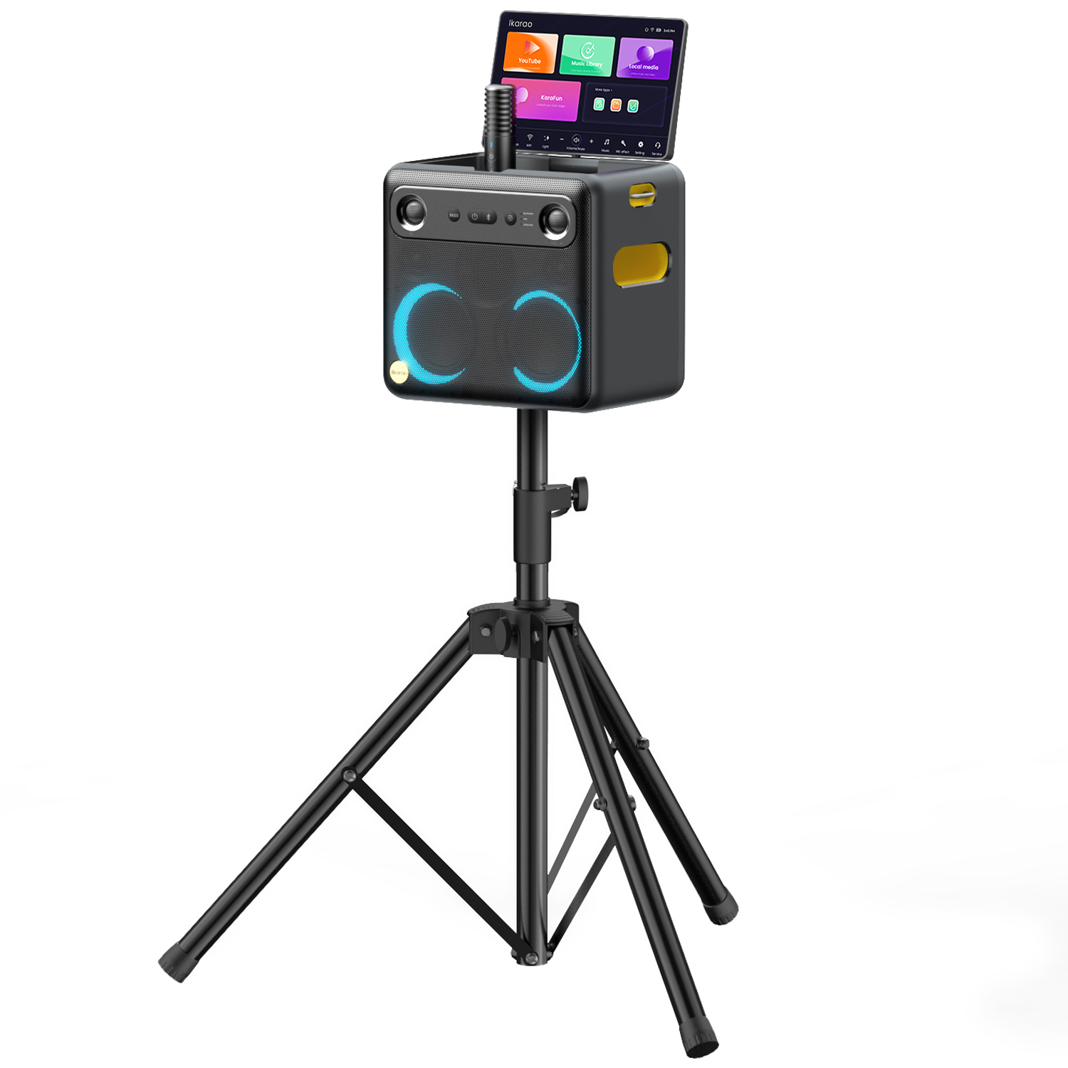 IKARAO Partybox Hoparlör Standlı Break X2 300W Karaoke Bluetooth Hoparlör Seti Siyah