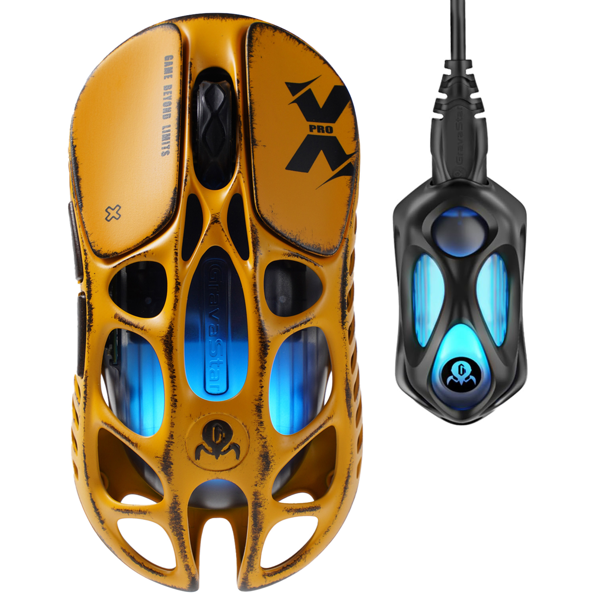 GRAVASTAR Mercury XPro RGB 32K DPI Optik 8K Dongle Kablosuz Gaming Mouse Battle Worn Yellow
