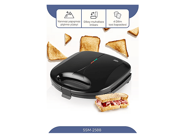 SINBO SSM-2588 750 W Mini Tost Makinesi Siyah