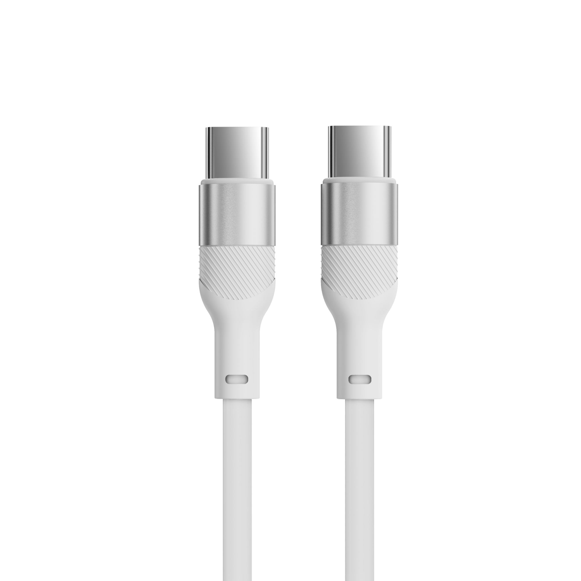 Dos cables USB-C blancos, los conectores son plateados. El fondo es blanco.