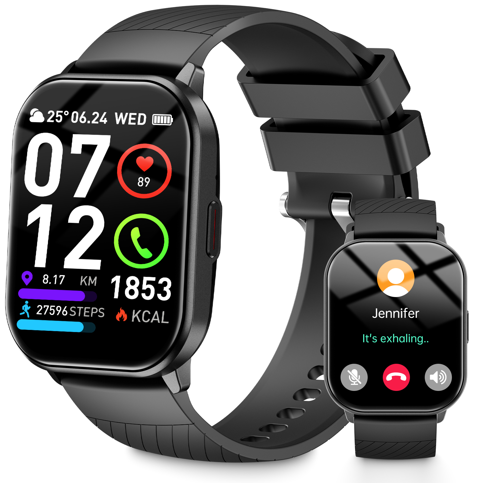 RAYOFI ZL99 Smartwatch Silikon, 22 mm, Schwarz Smartwatch Damen Herren,  Fitness Tracker uhr mit Anruffunktion, 100+ Sportmodi Sportuhr