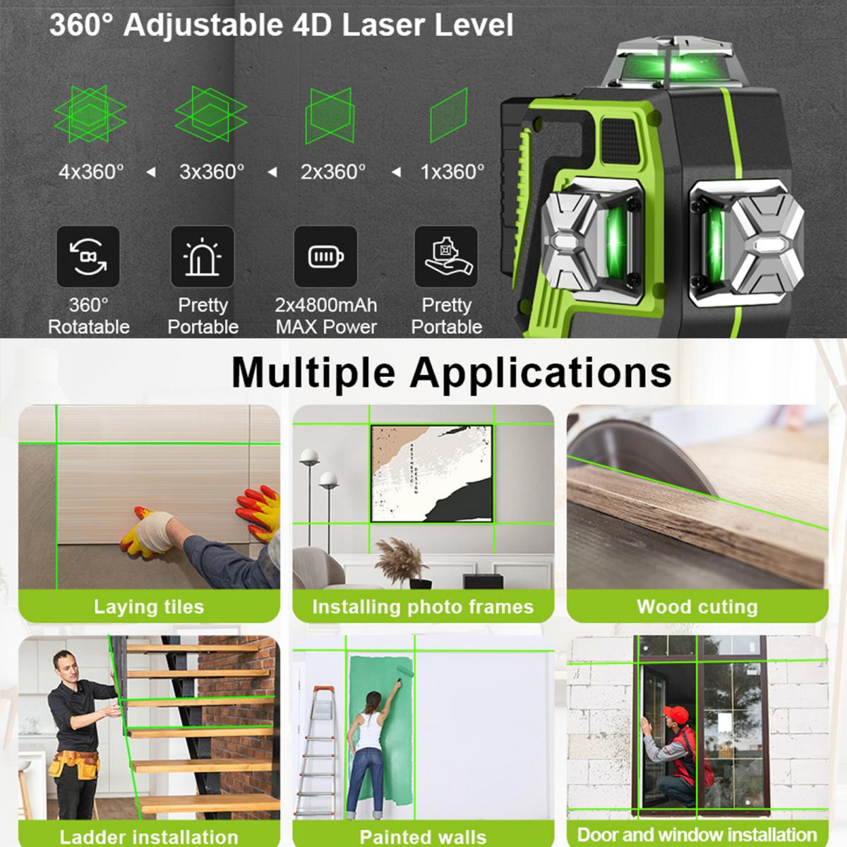 360 ° günstig Auto-Laserniveau 4d 12/16 Linien grüne Farbe Laserniveau Baustelle