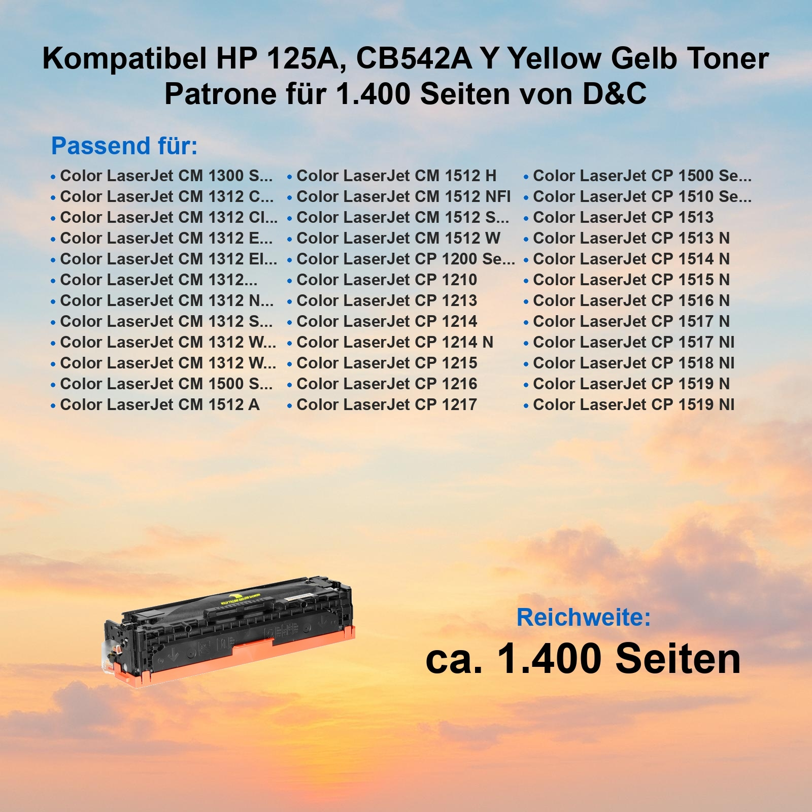 Eine Tonerkartusche für HP-Drucker mit einer Liste kompatibler Modelle und geschätzter Seitenleistung.
