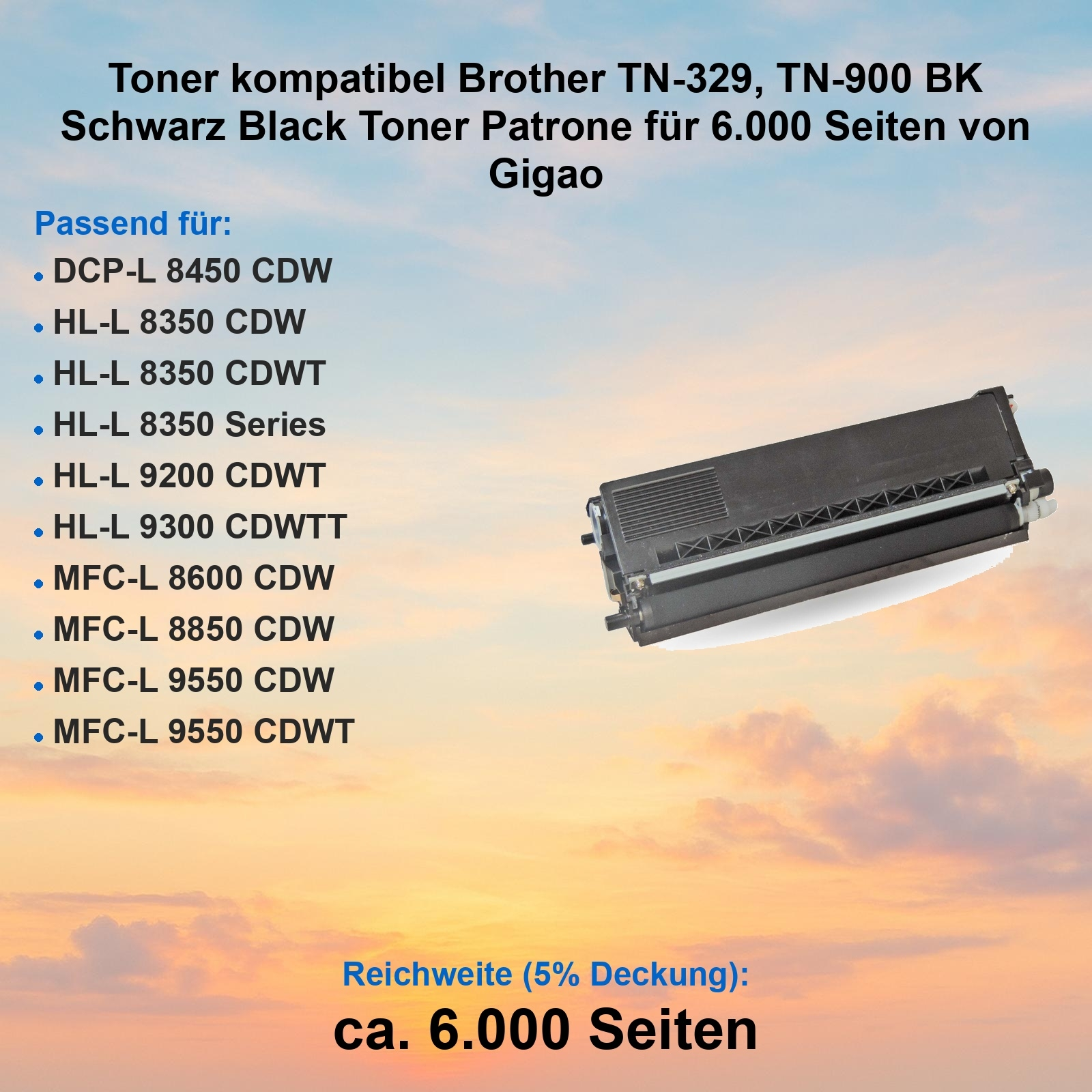 Schwarze Tonerkartusche für Brother-Drucker. Text: kompatibel mit verschiedenen Modellen, ergibt 6.000 Seiten.