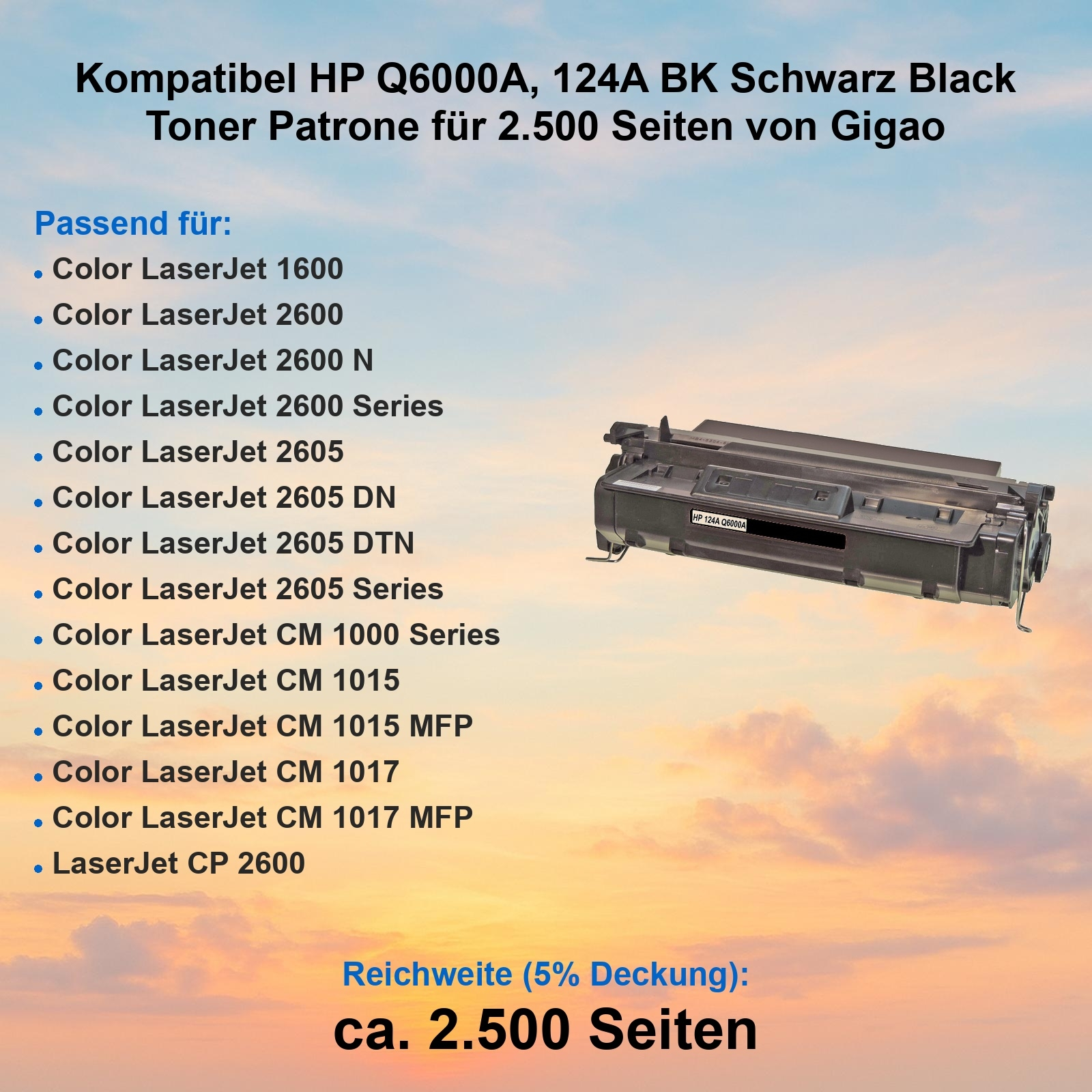 Schwarze Tonerkartusche für HP-Drucker, Produktdetails und Kompatibilität mit Druckermodellen sind aufgeführt.