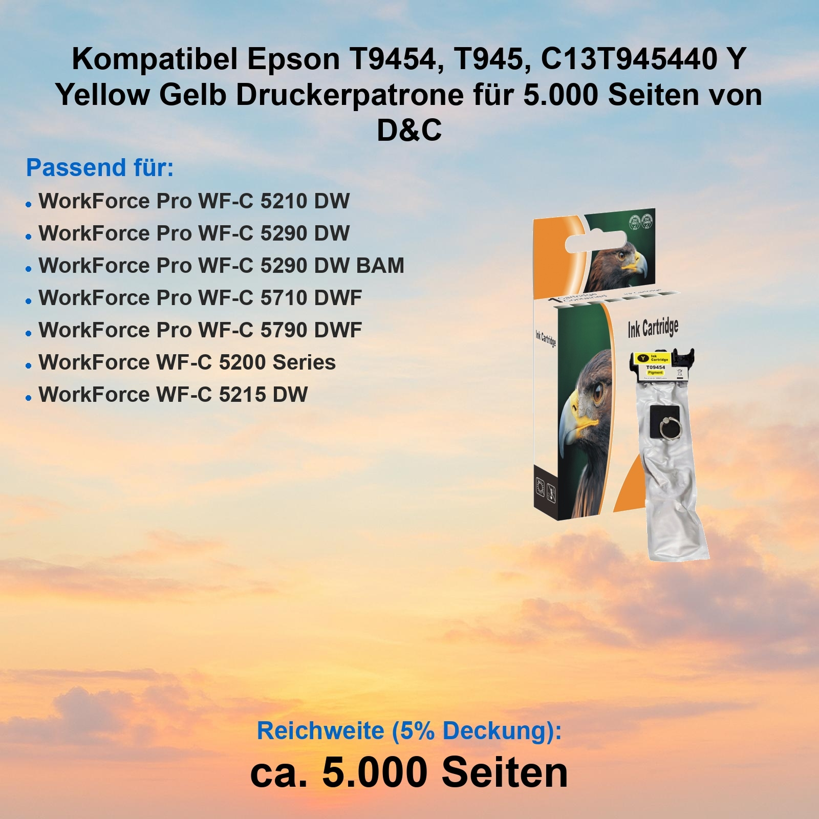 Eine Tintenpatronenbox mit einem Adlerbild und eine gelbe Tintenpatronenverpackung.