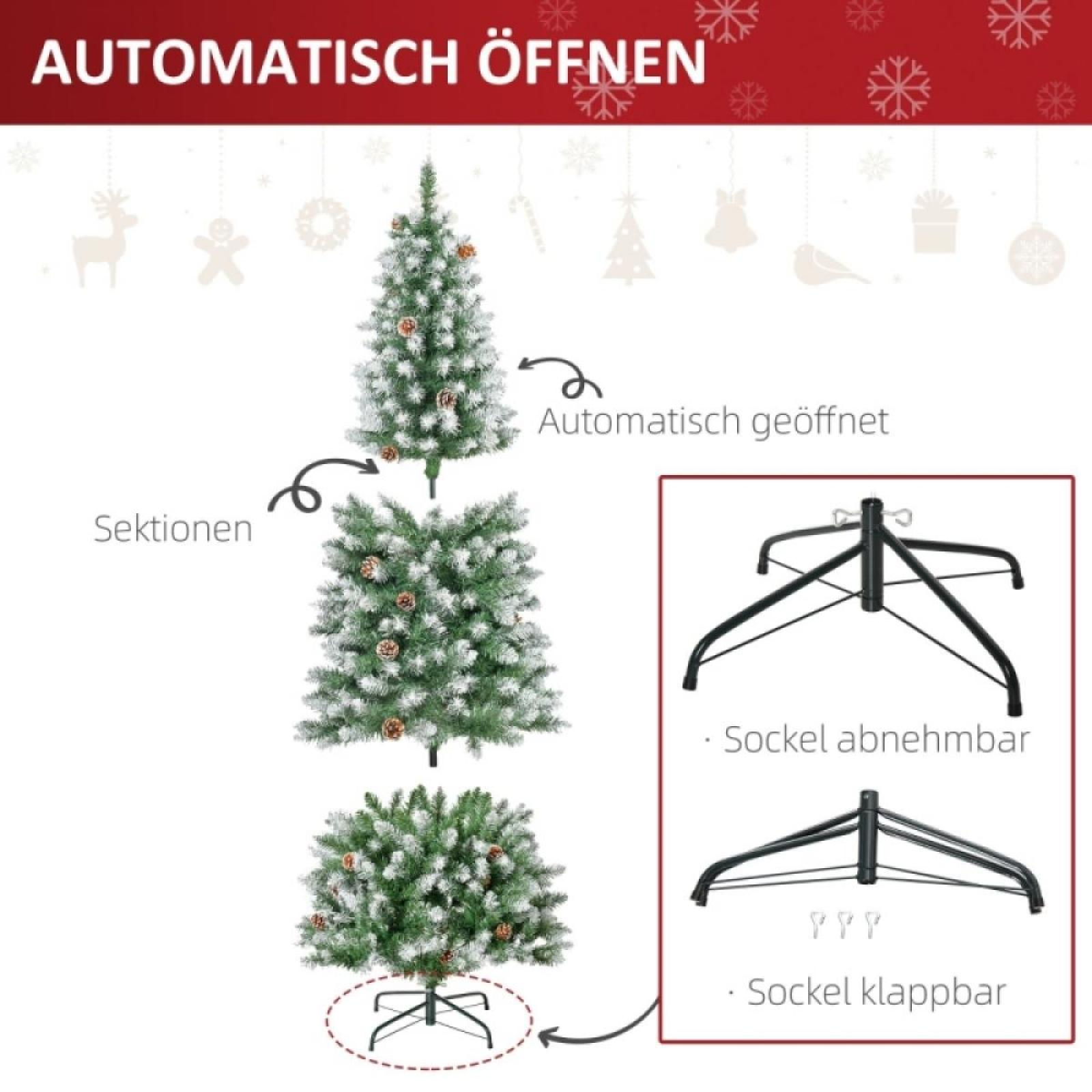 Ein Weihnachtsbaum mit automatisch öffnenden Sektionen. Details zu abnehmbarer und zusammenklappbarer Basis.