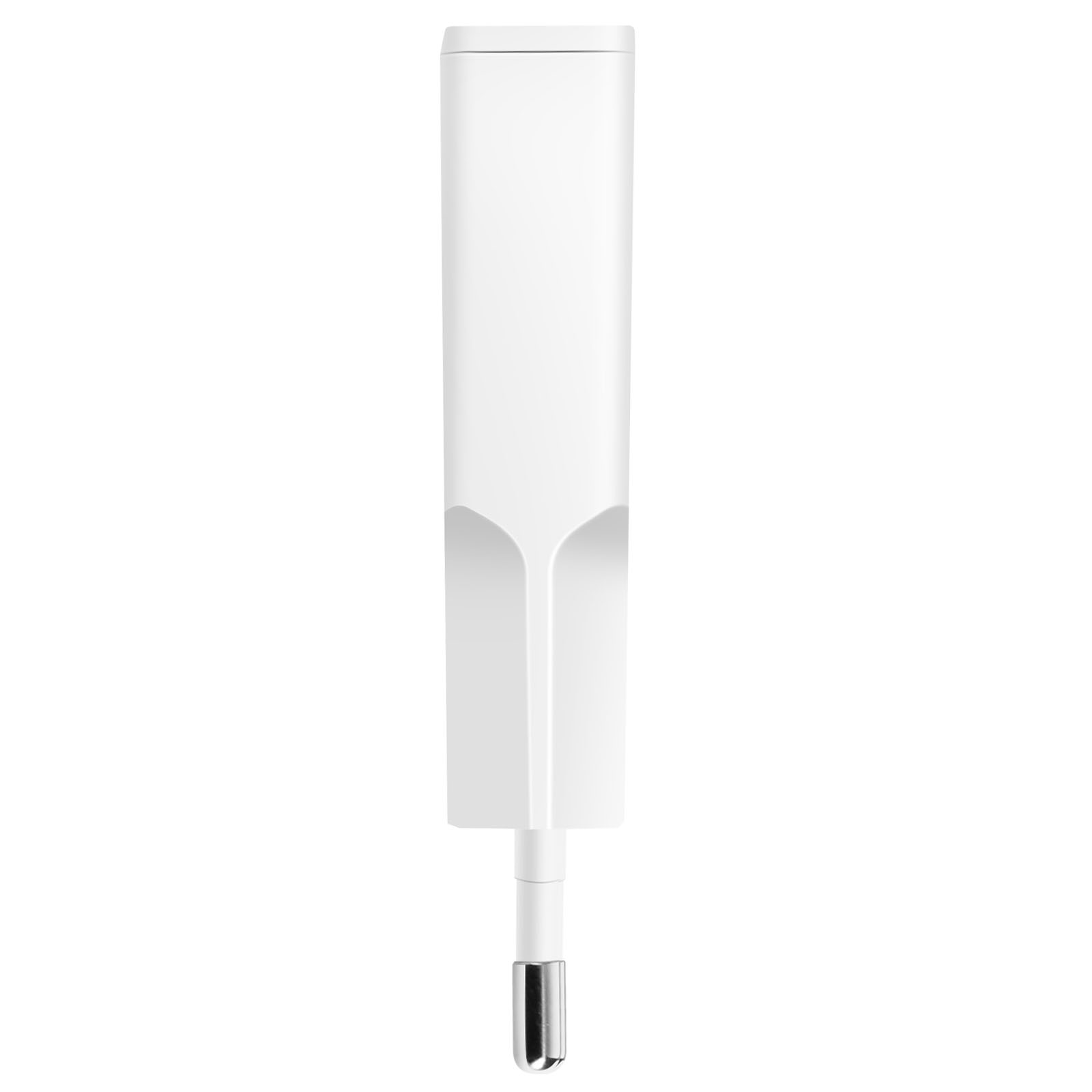 Un dispositivo bianco e rettangolare con punta argentata. Ha un design curvo unico sul corpo.