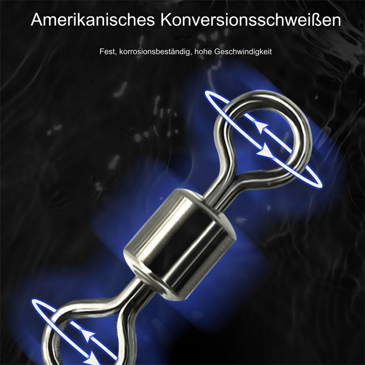 Ein Metallwirbel mit blauen Glanzlichtern und Text auf Deutsch. Der Wirbel hat einen zylindrischen Körper und gebogene Enden.