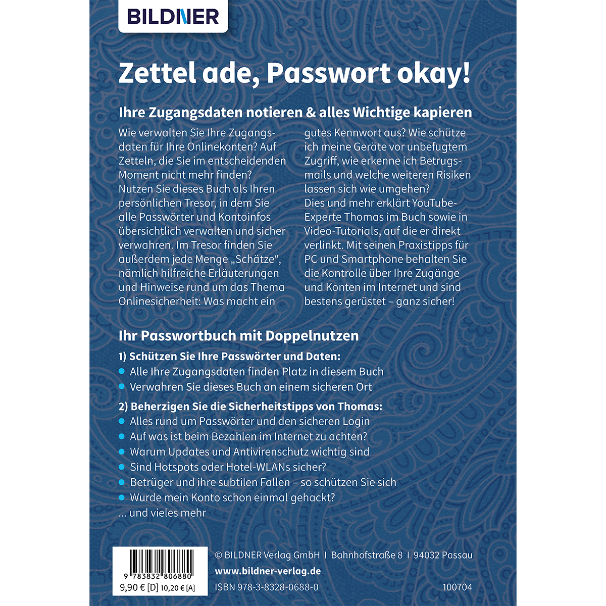 Buchcover mit dem Titel: Zettel ade, Passwort okay. Text über Passwortsicherheit und Online-Sicherheit.