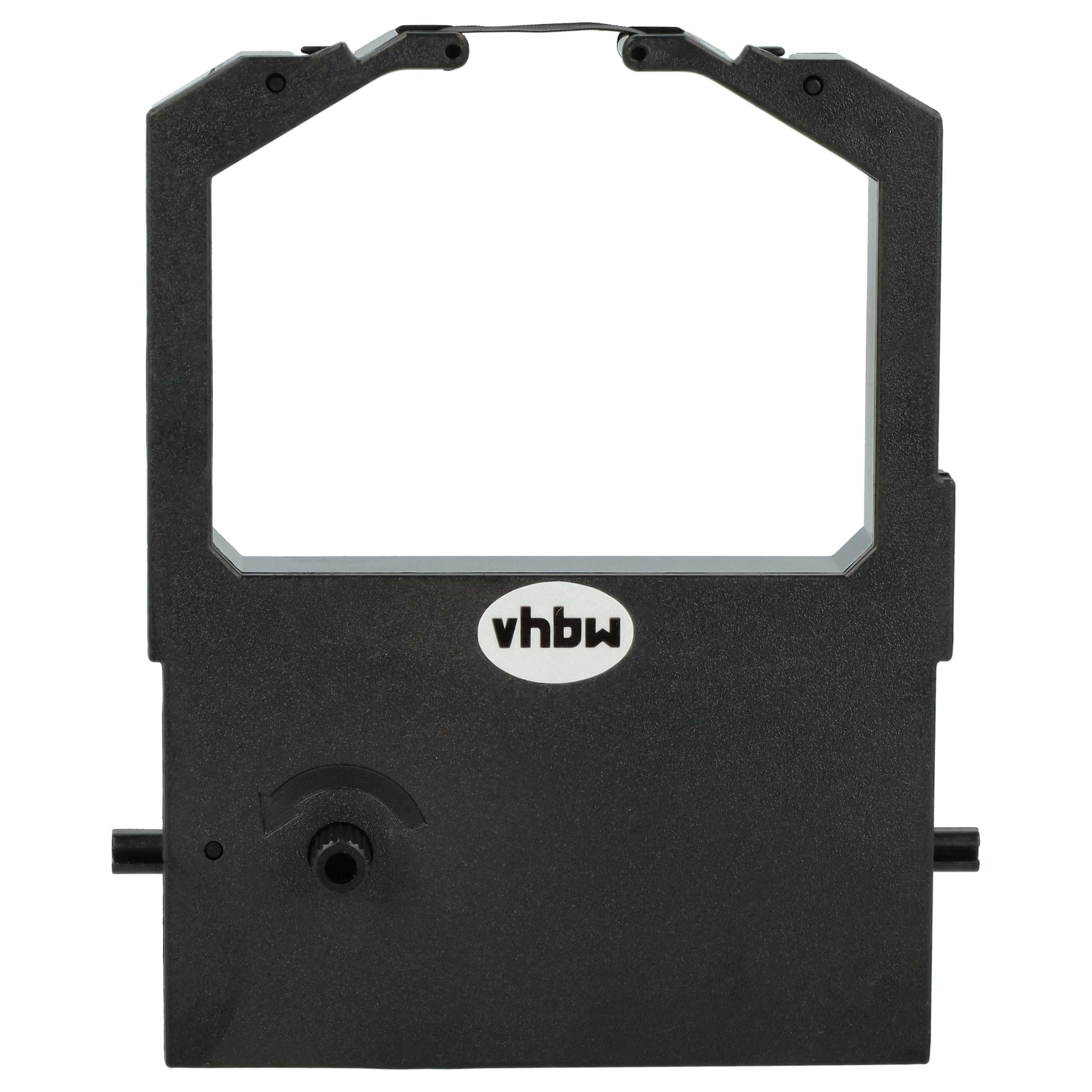 Schwarze Druckerbandkassette. Sie hat eine transparente Mitte und das Logo vhbw.