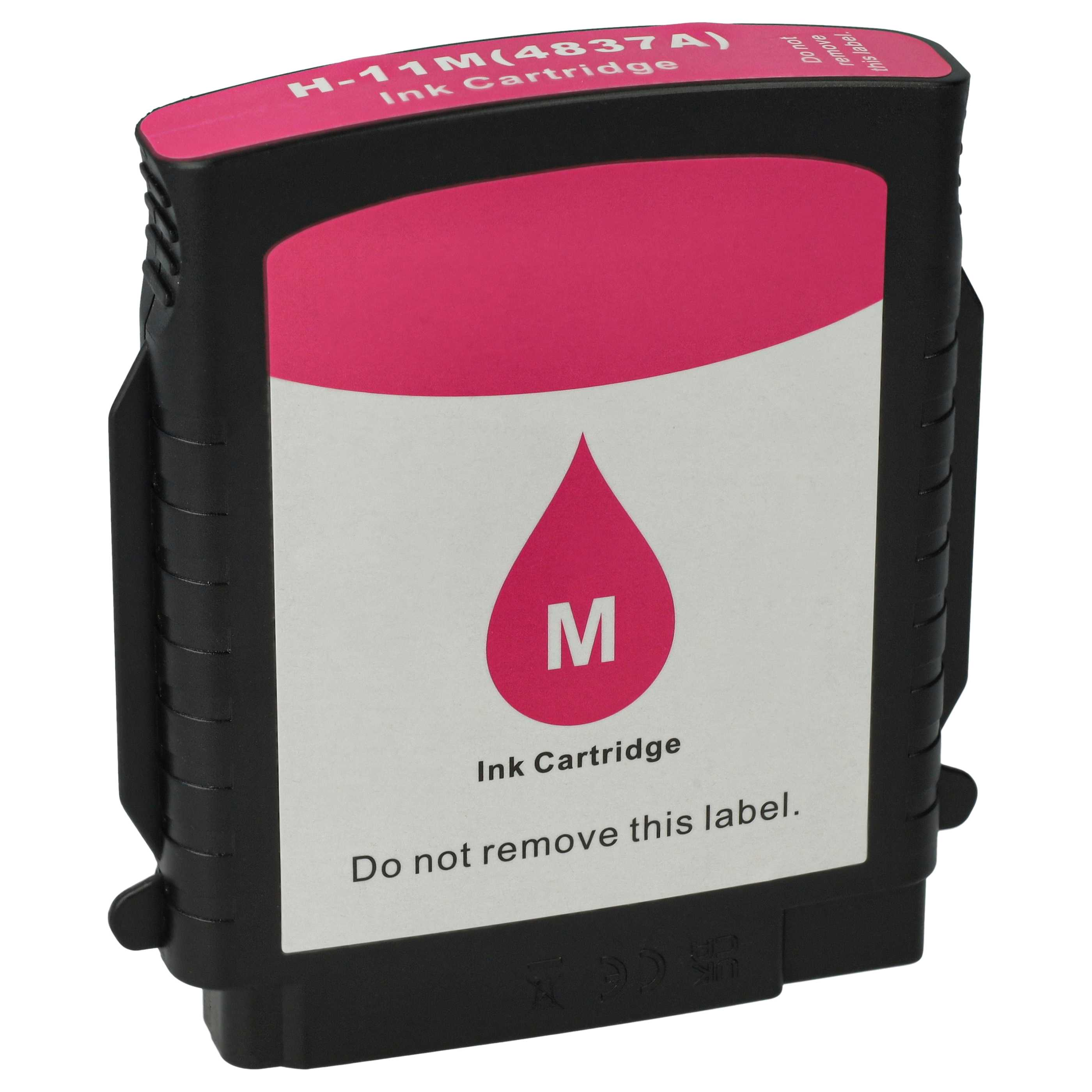 Tintenpatrone mit pinkfarbenem Deckel und Etikett. Auf dem Etikett steht 'Ink Cartridge', 'Do not remove this label'.