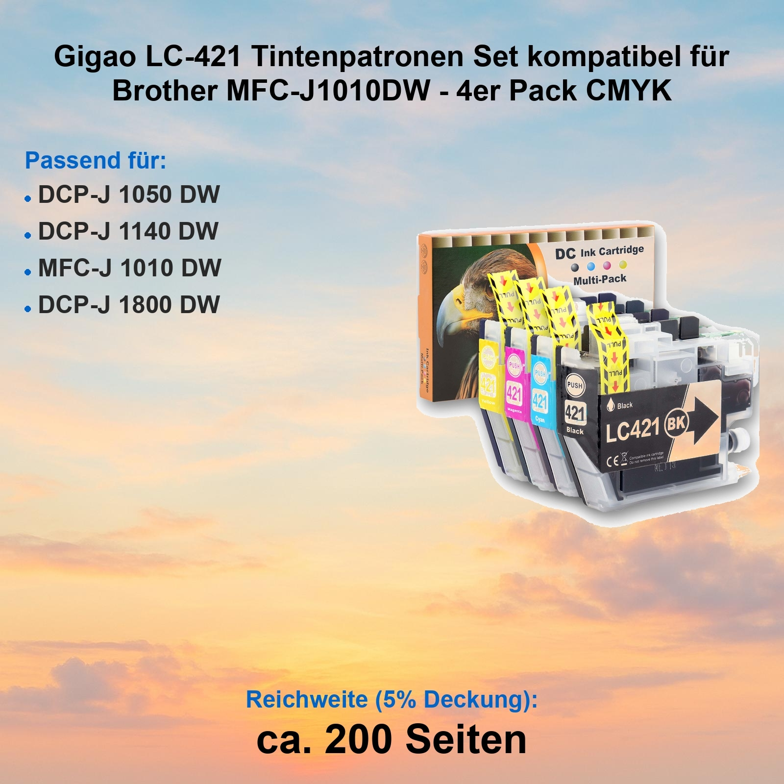 Tintenpatronen-Set für Brother-Drucker. Enthält schwarze, cyanfarbene, magentafarbene und gelbe Patronen. Text auf der Box.