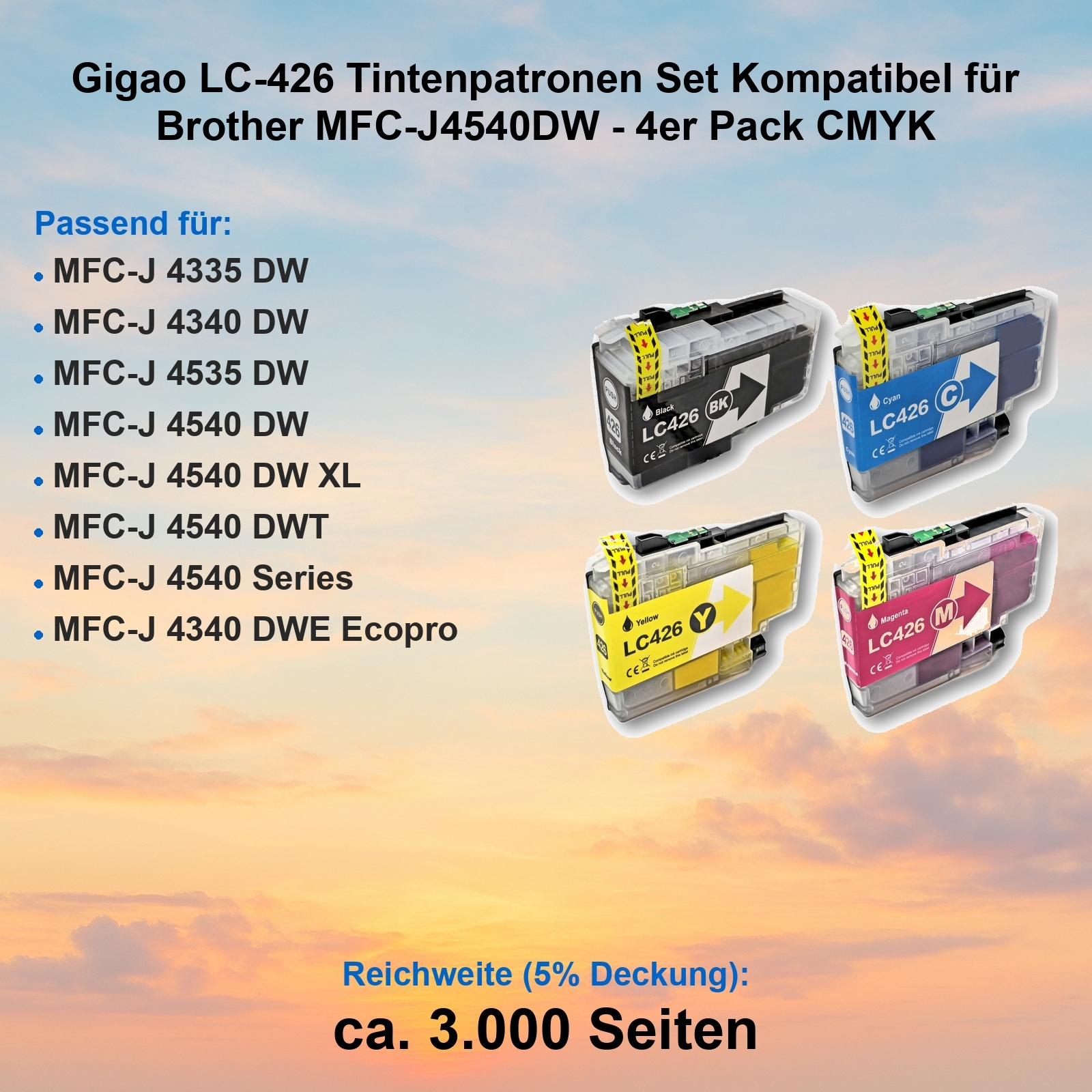 Tintenpatronen-Set für Brother-Drucker, CMYK-Farben. Enthält schwarze, cyan-, gelbe und magenta-Patronen.