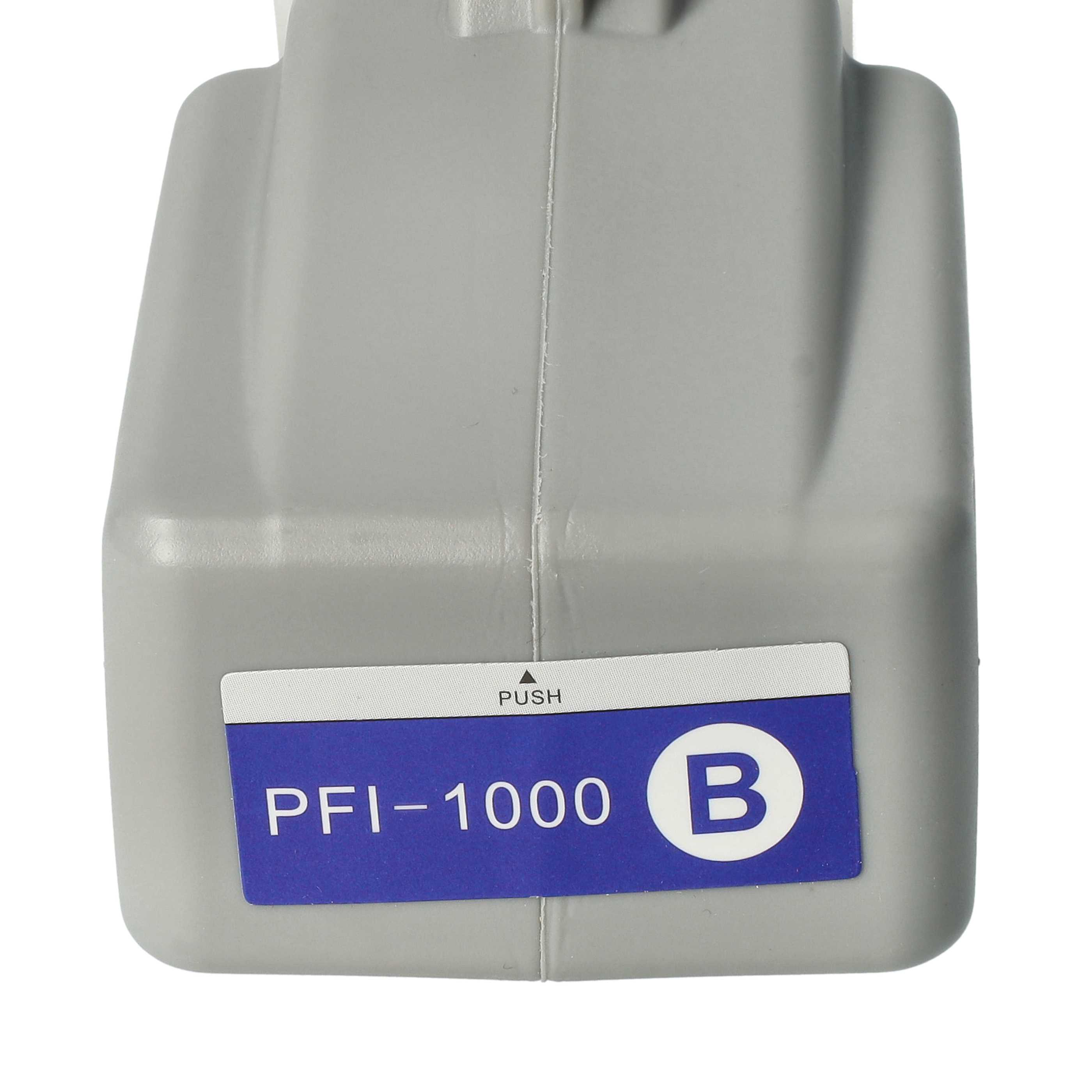 Graues Kunststoffgerät mit blauem Etikett mit PFI-1000 und dem Buchstaben B. Weißer Hintergrund.