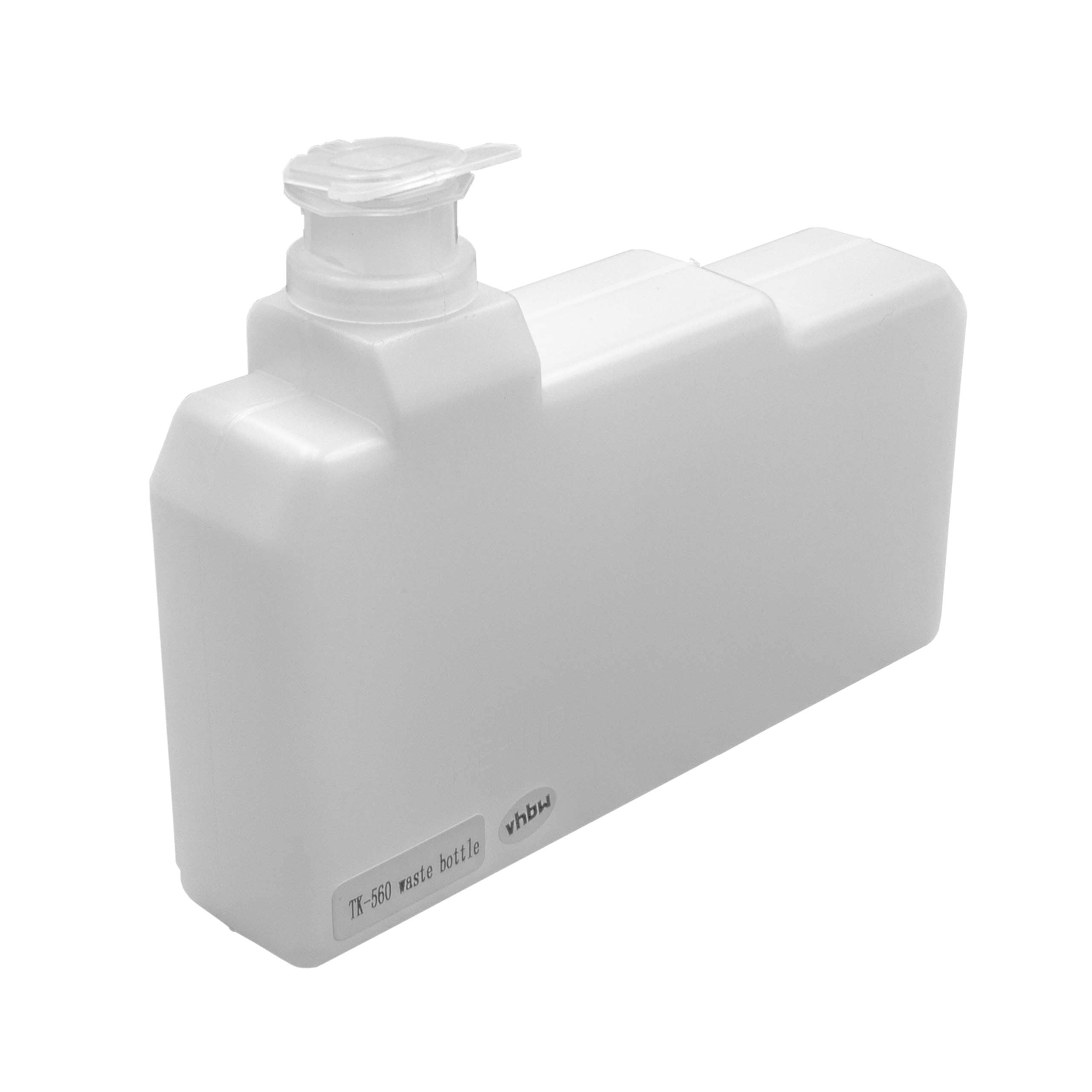 Eine weiße Plastik-Abfallflasche mit einem Spenderaufsatz und einem Etikett mit der Aufschrift 'TK-560 waste bottle'.