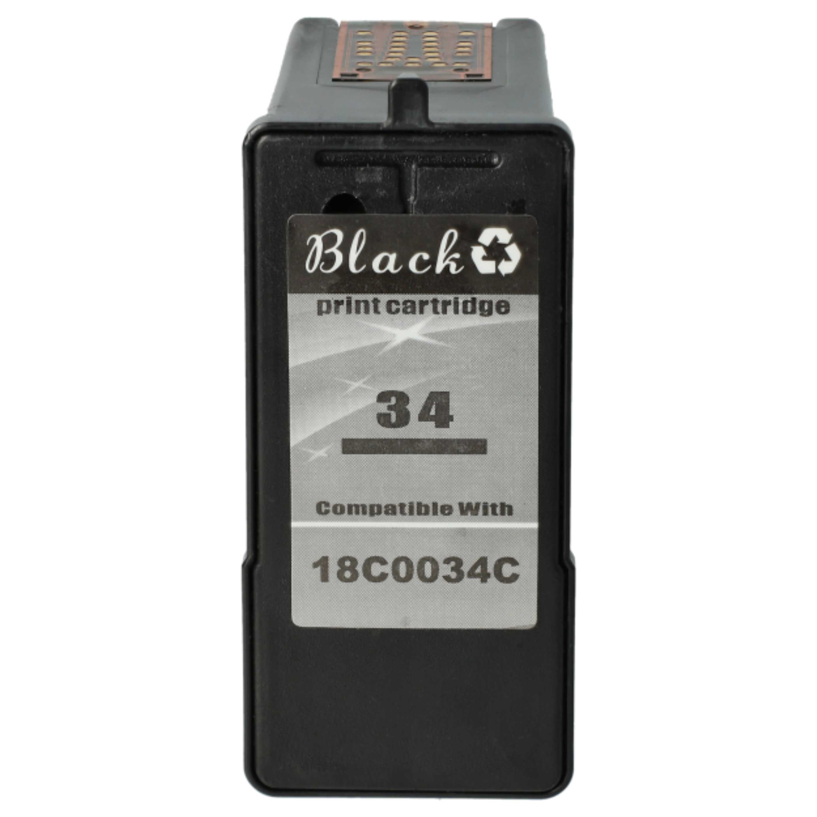 Eine schwarze Druckpatrone mit der Aufschrift 'Black print cartridge 34 Compatible With 18C0034C'.