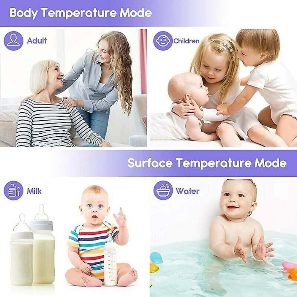 Das Bild zeigt Erwachsene, Kinder, Milchflaschen und ein Baby im Wasser, was die Körper- und Oberflächentemperaturmodi darstellt.