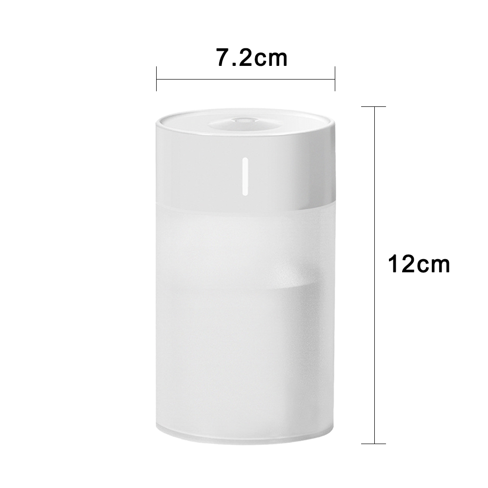 Ein weißes, zylindrisches Gerät wird gezeigt. Es hat eine abgerundete Oberseite und einen mattierten unteren Bereich. Abmessungen: 7,2 cm breit, 12 cm hoch.