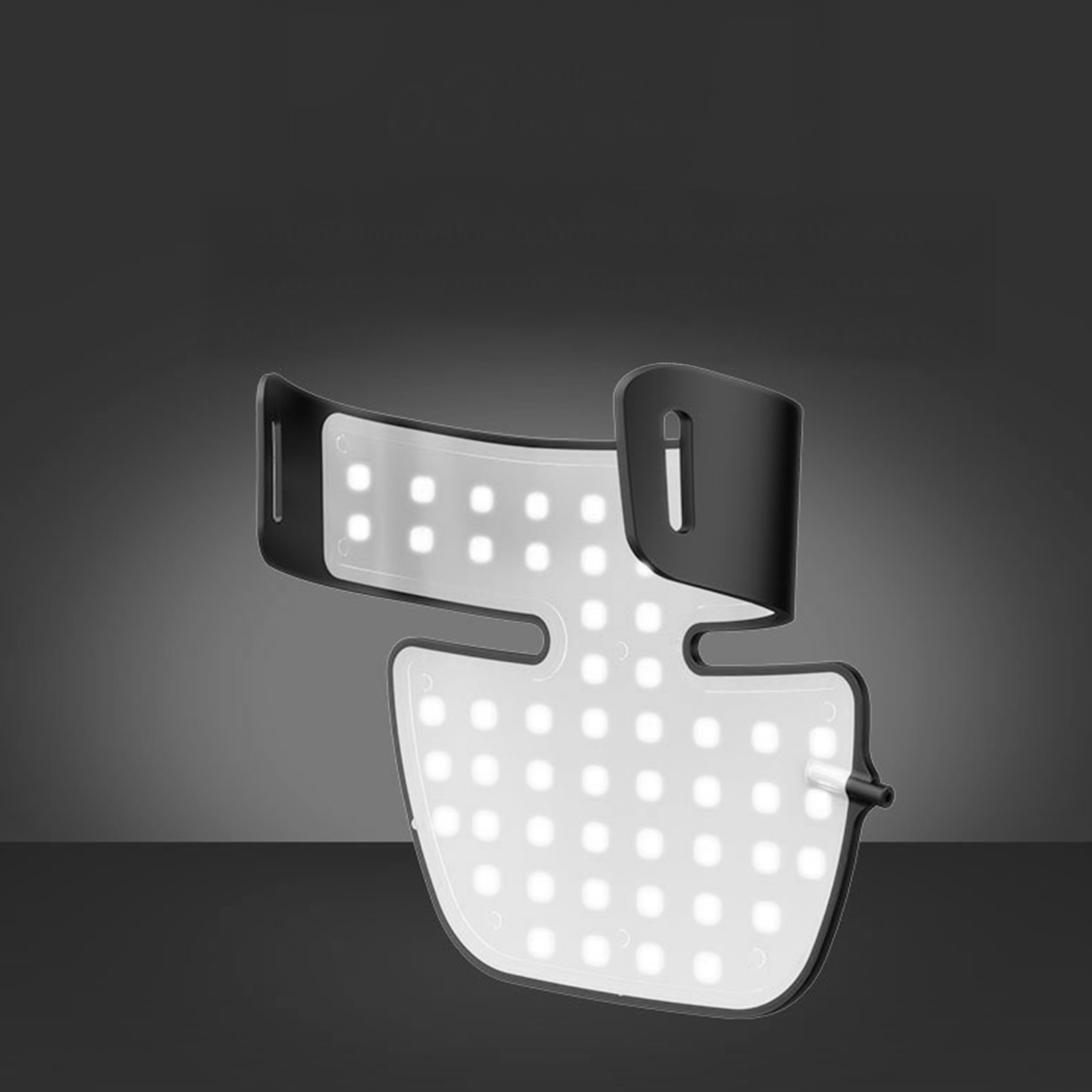 Un pannello LED bianco con cornice nera, che emette luce brillante. Il design è sagomato con una staffa di montaggio. Su sfondo grigio scuro.