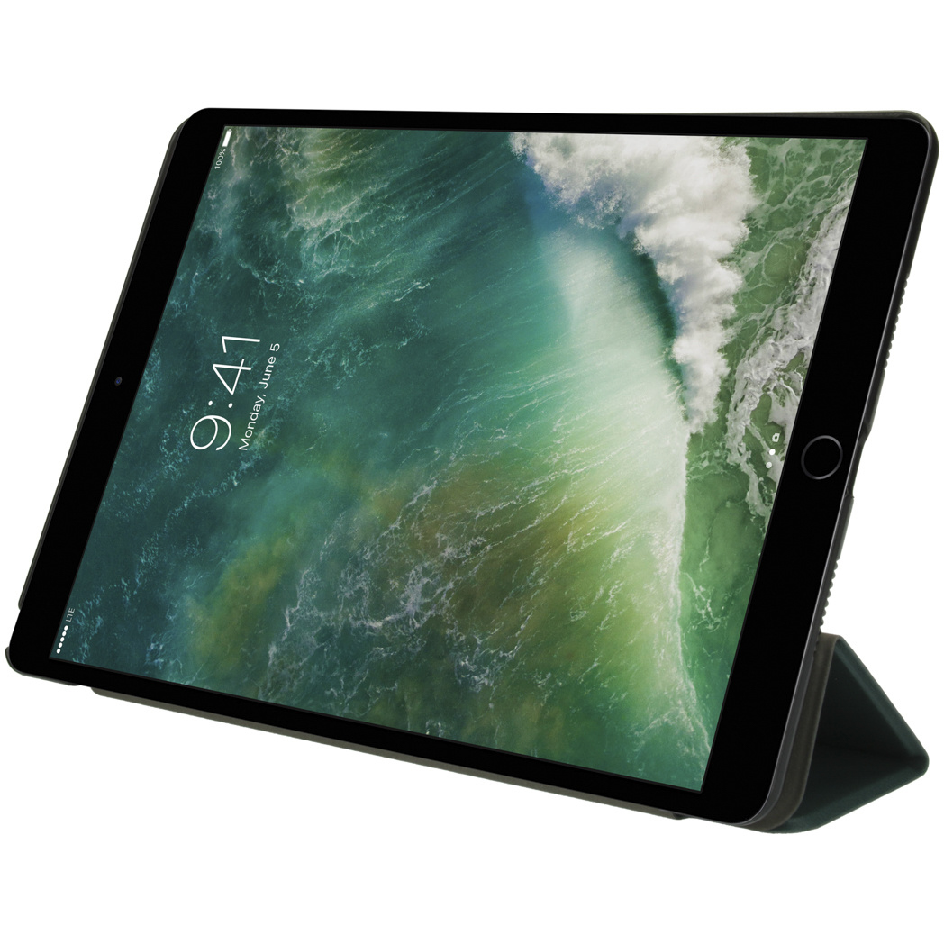 A black iPad with a screen displaying a wave pattern. The time is 9:41 on Monday, June 5.