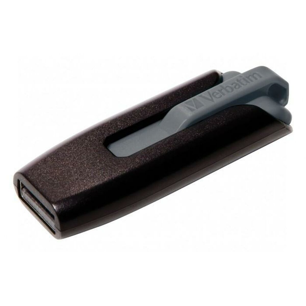 Un'unità flash USB marrone scuro con una clip grigia Verbatim. Ha un connettore USB e un corpo marrone scuro.