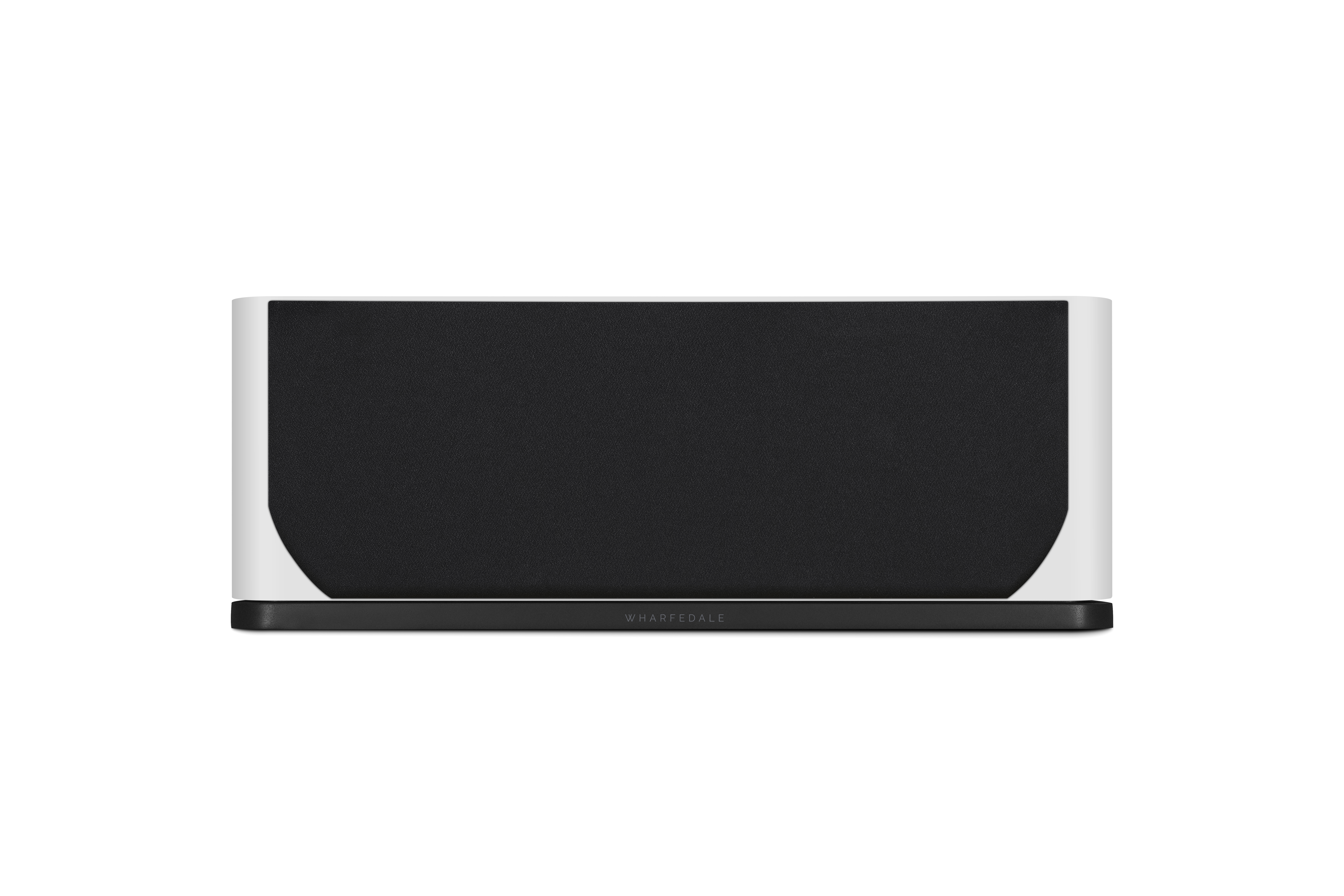 A rectangular speaker with a black front, white sides, and a black base. The brand name is visible.