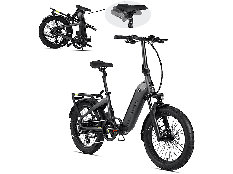 DERUIZ Peridot 2.0 Gen. Kompakt-/Faltrad (Laufradgröße: 20 Zoll, Rahmenhöhe: 36 cm, Unisex-Rad, 500Wh, Dark Graphite)